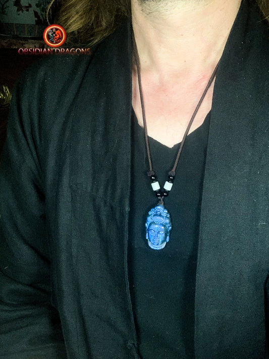 Pendentif Bouddha en labradorite- Guan Yin