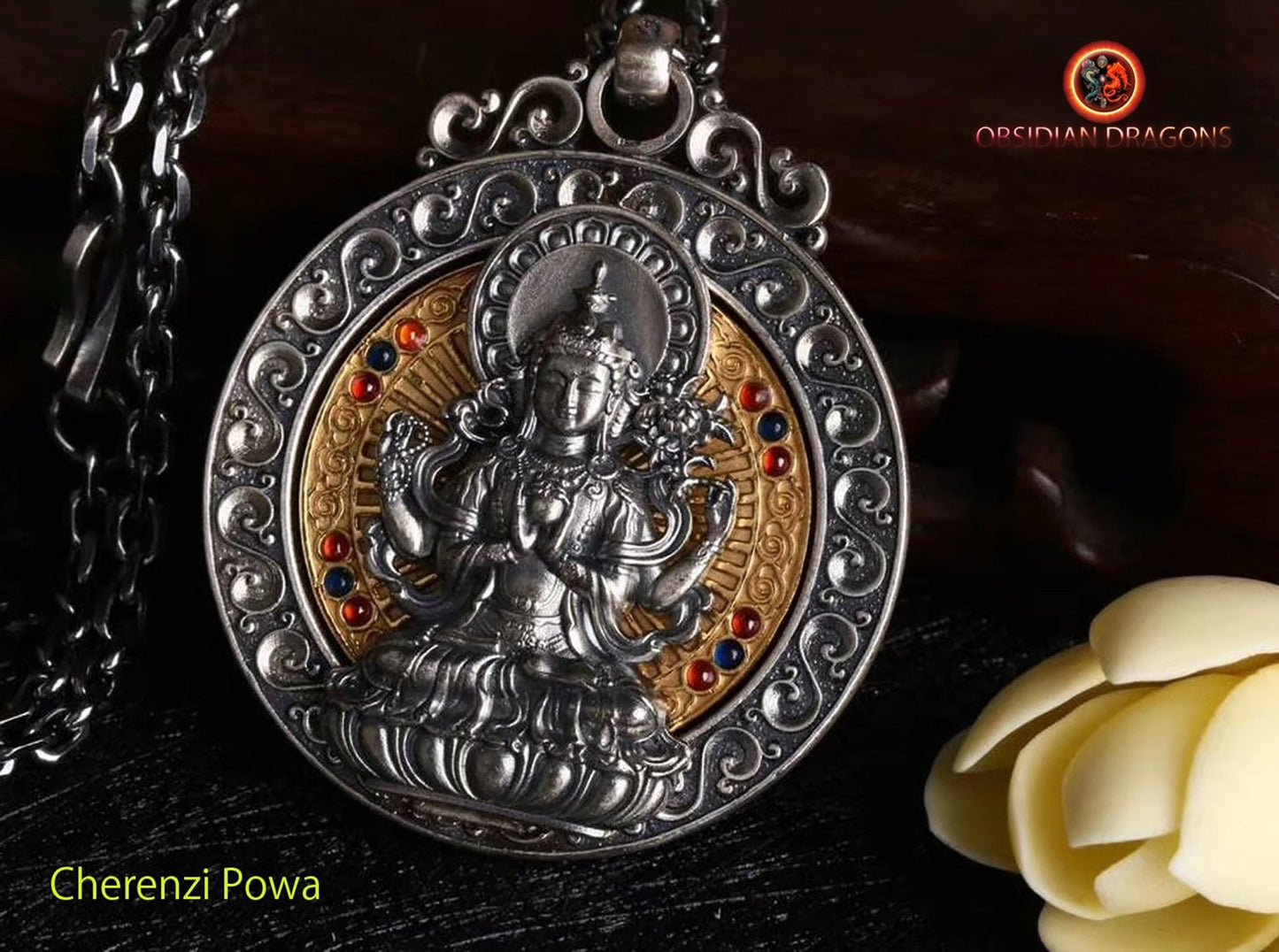 Pendentif bouddha- Guan Yin- Posture de Powa