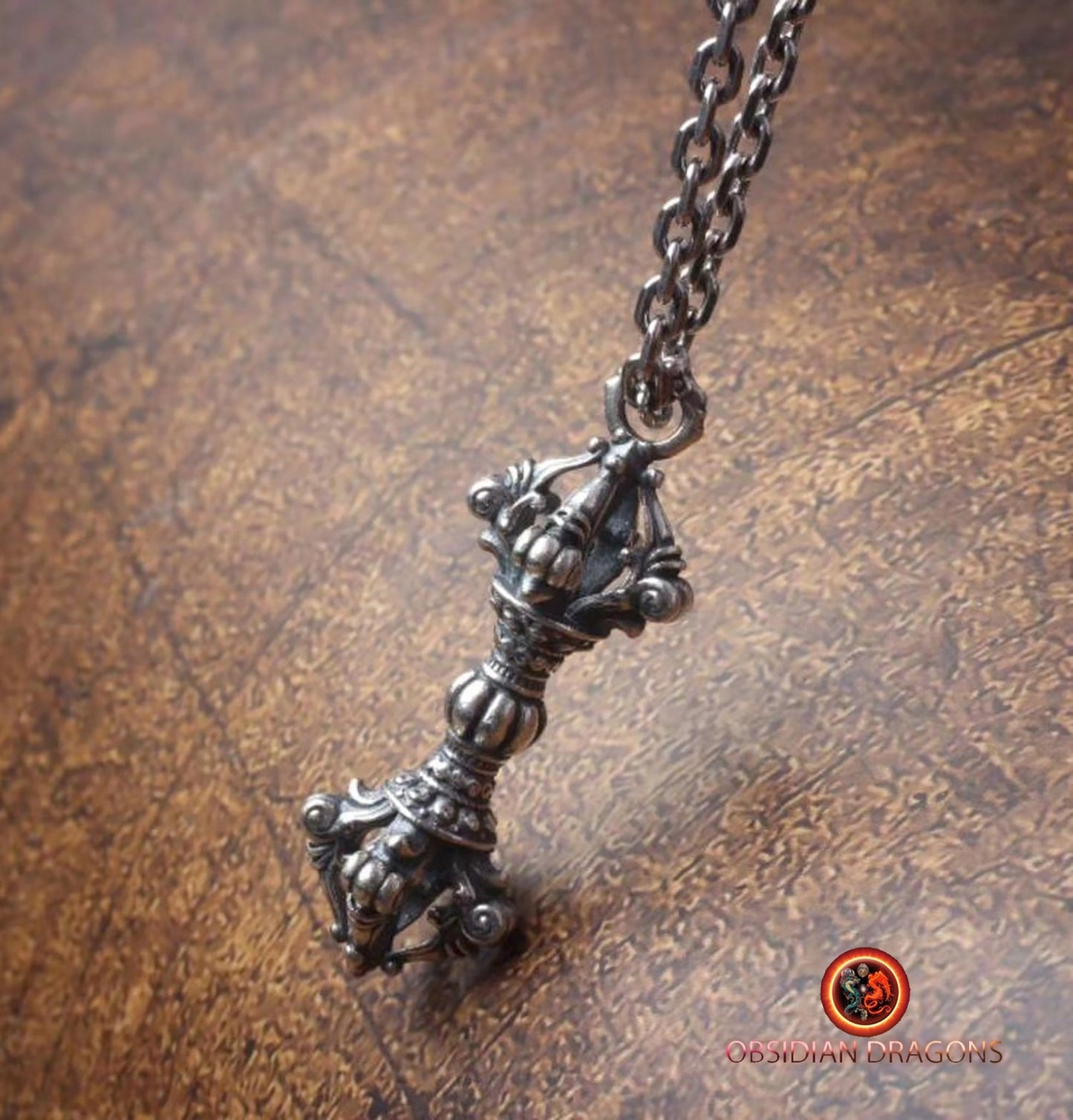 Pendentif de protection bouddhiste tibétain Dorje/ Vajra. bouddhisme vajrayana, argent 925 avec ou sans chaîne en argent 925 - obsidian dragon