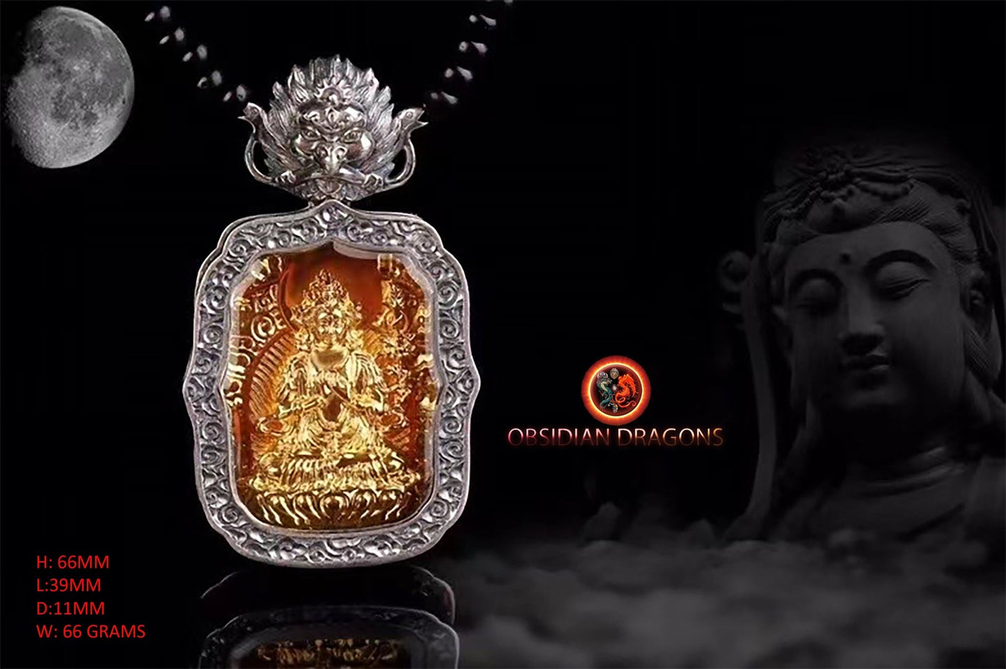 Pendentif bouddha. Akashagarbha. Amulette de protection du bouddhisme vajrayana esoterique tibétain. représentation de Garuda sur la beliere. - obsidian dragon