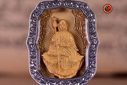 pendentif amulette de protection bouddhiste Bouddha Dizang/ Jizo mala de prière et méditation 108 perles, argent 925 or 18K bélière Garuda - obsidian dragon