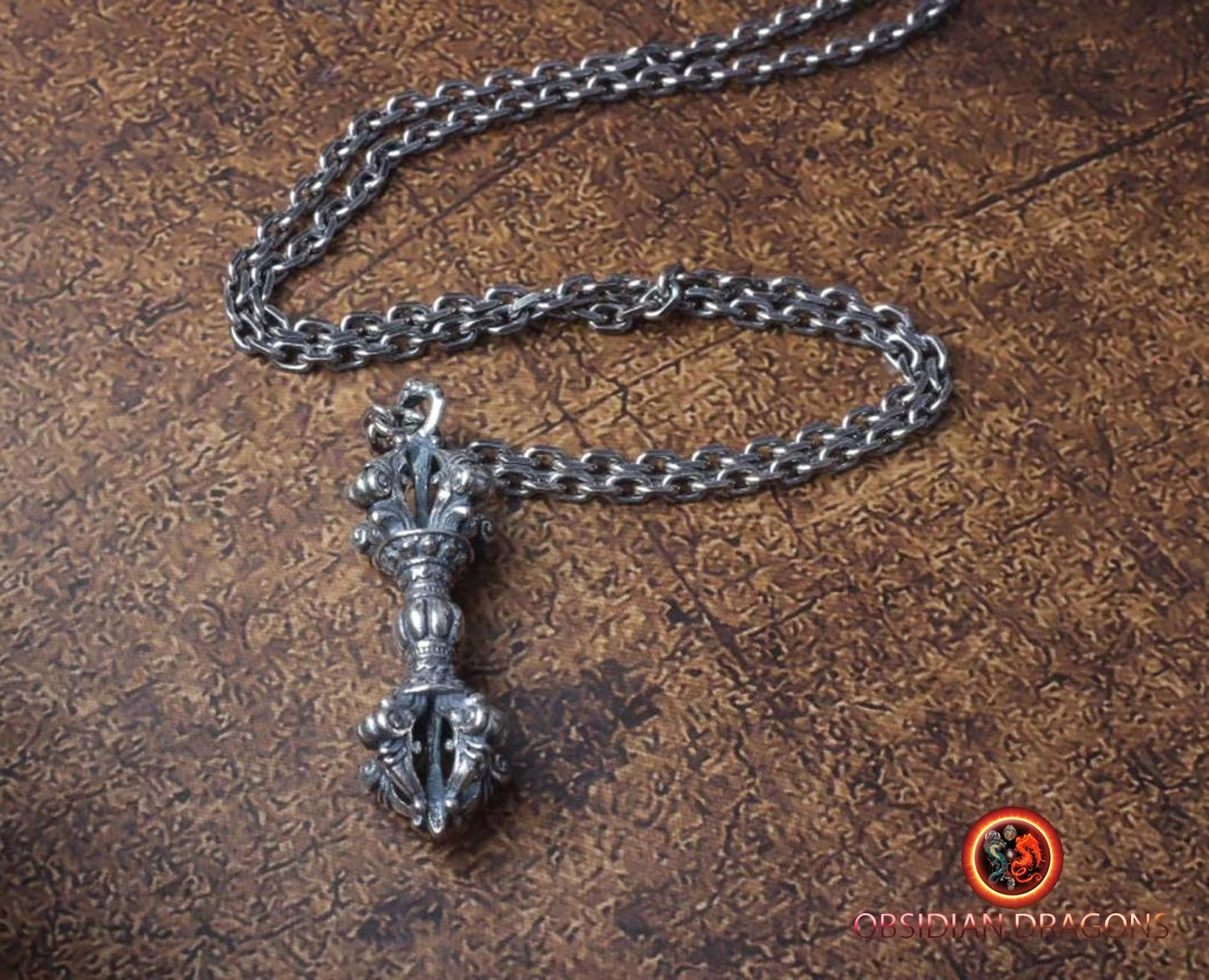 Pendentif de protection bouddhiste tibétain Dorje/ Vajra. bouddhisme vajrayana, argent 925 avec ou sans chaîne en argent 925 - obsidian dragon