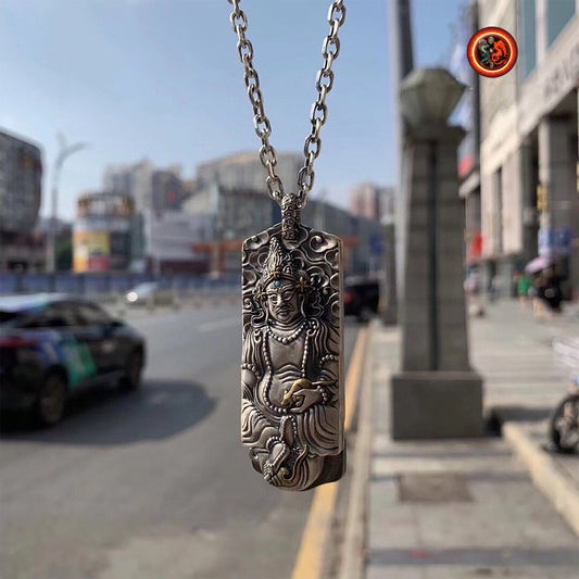 amulette, pendentif, protection bouddhiste tibetaine. Couteau. Jambhala. Argent 925, lame en acier inoxydable. Turquoise, agate nan hong. - obsidian dragon