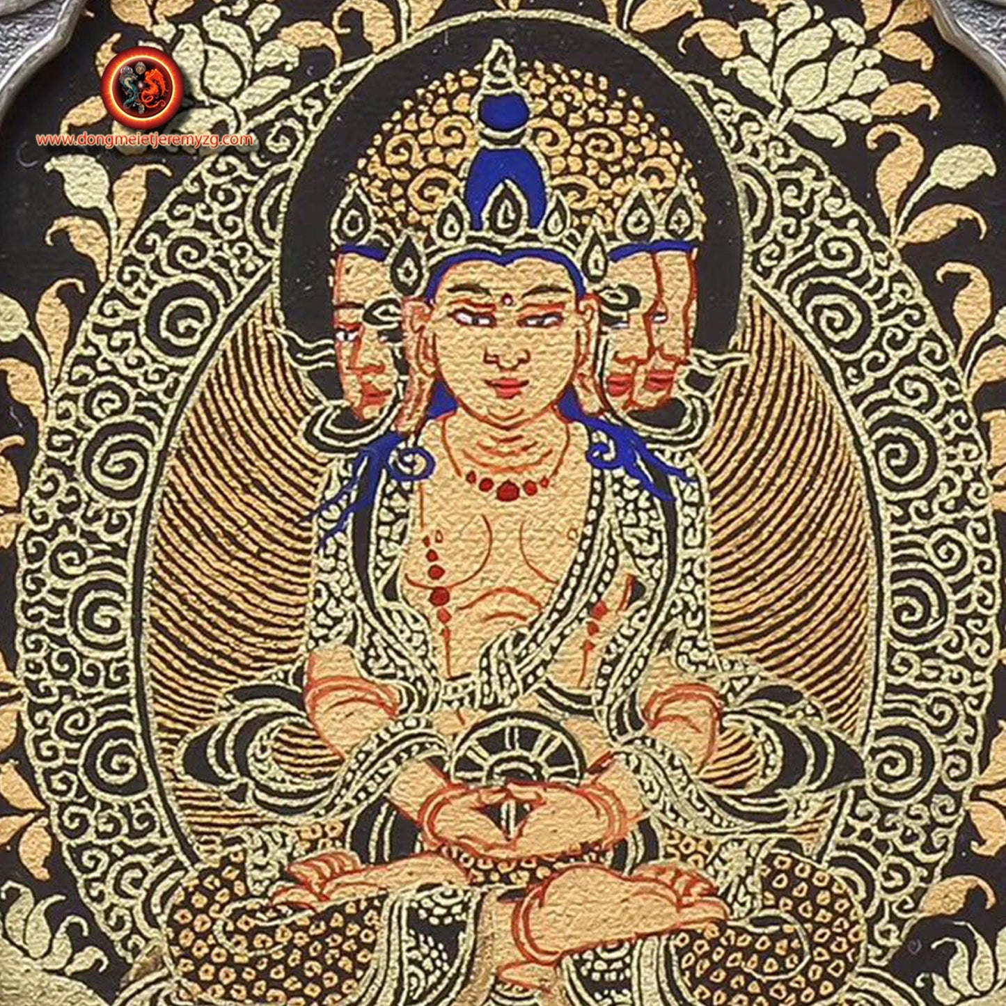 Pendentif Bouddha Vairocana. Tangka artisanal. Bélière Garuda. Protection du bouddhisme vajrayana - obsidian dragon