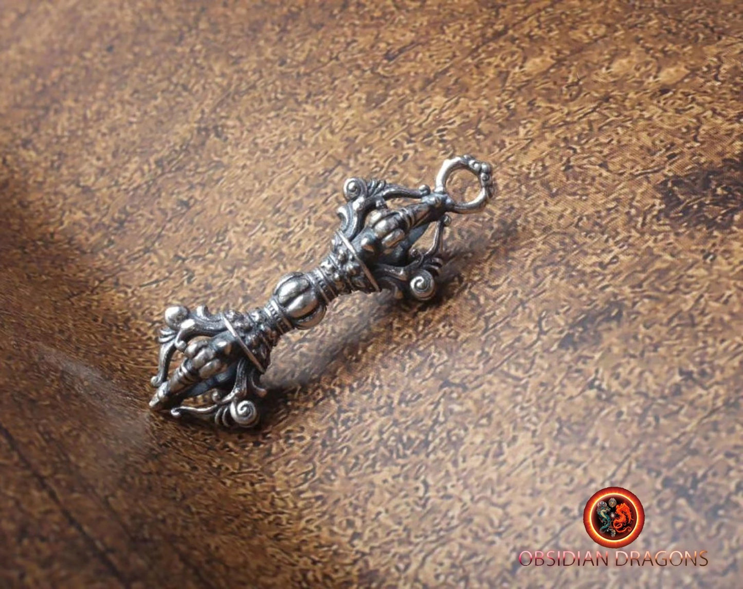 Pendentif de protection bouddhiste tibétain Dorje/ Vajra. bouddhisme vajrayana, argent 925 avec ou sans chaîne en argent 925 - obsidian dragon