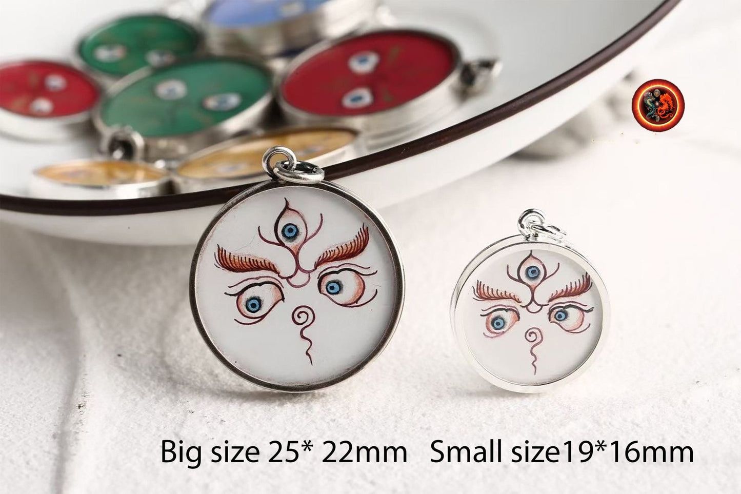 pendentifs bouddha, tangka de protection bouddhiste tibétain. Yeux de bouddha paix et bonne chance tangka artisanal par maitre spécialisé. - obsidian dragon