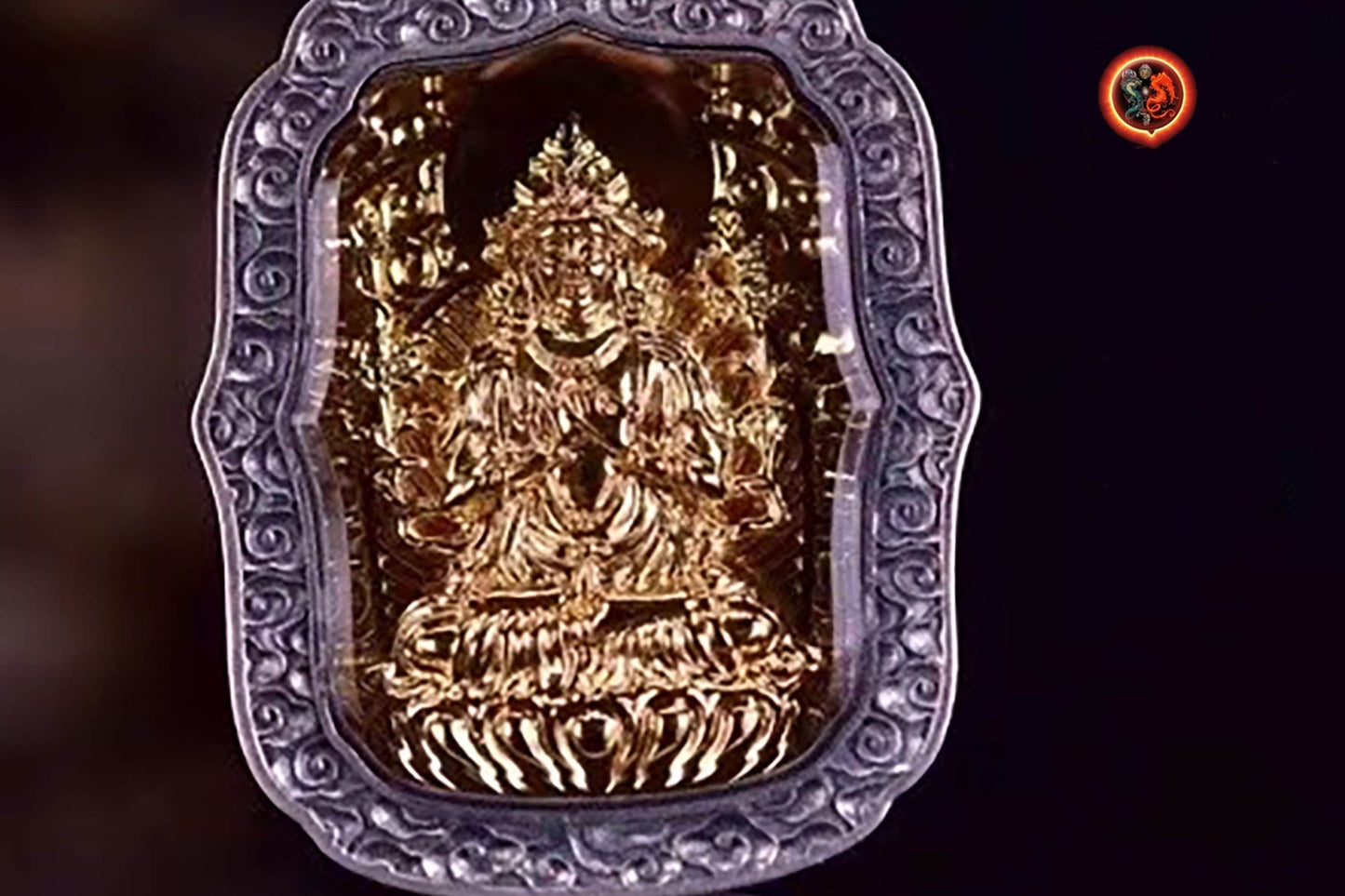 pendentif amulette de protection bouddhiste Bouddha Akashagarbha mala de prière et méditation 108 perles, argent 925 or 18K bélière Garuda - obsidian dragon