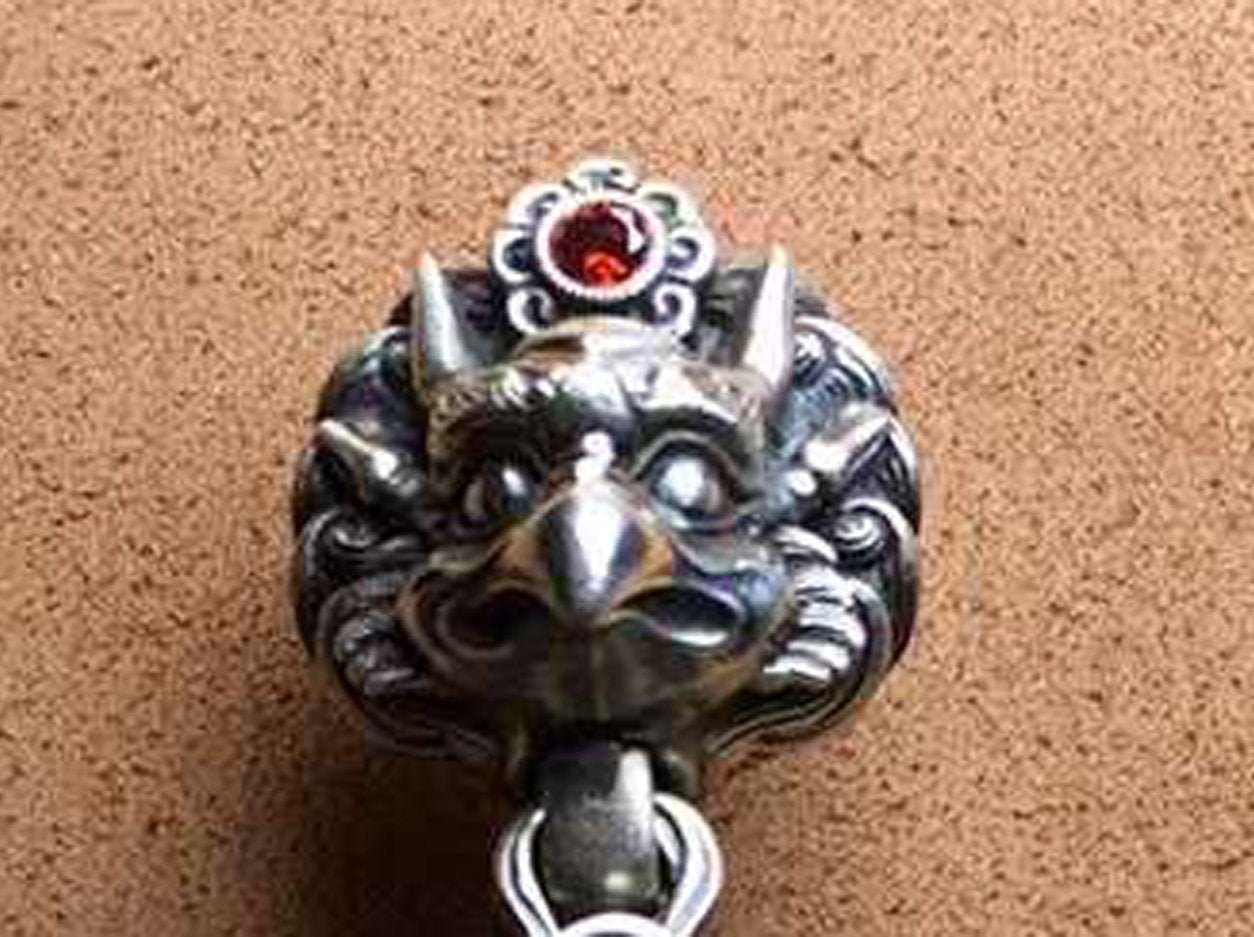 Pendentif Bouddha Samantabhadra. Amulette de protection tibétaine en argent massif 925 - Tangka traditionnel - obsidian dragon