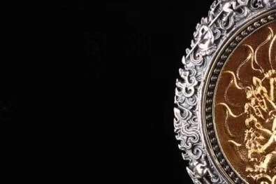 reliquaire de protection bouddhiste Acala en argent massif 925 plaqué or 18k turquoise. roue de la vie - obsidian dragon