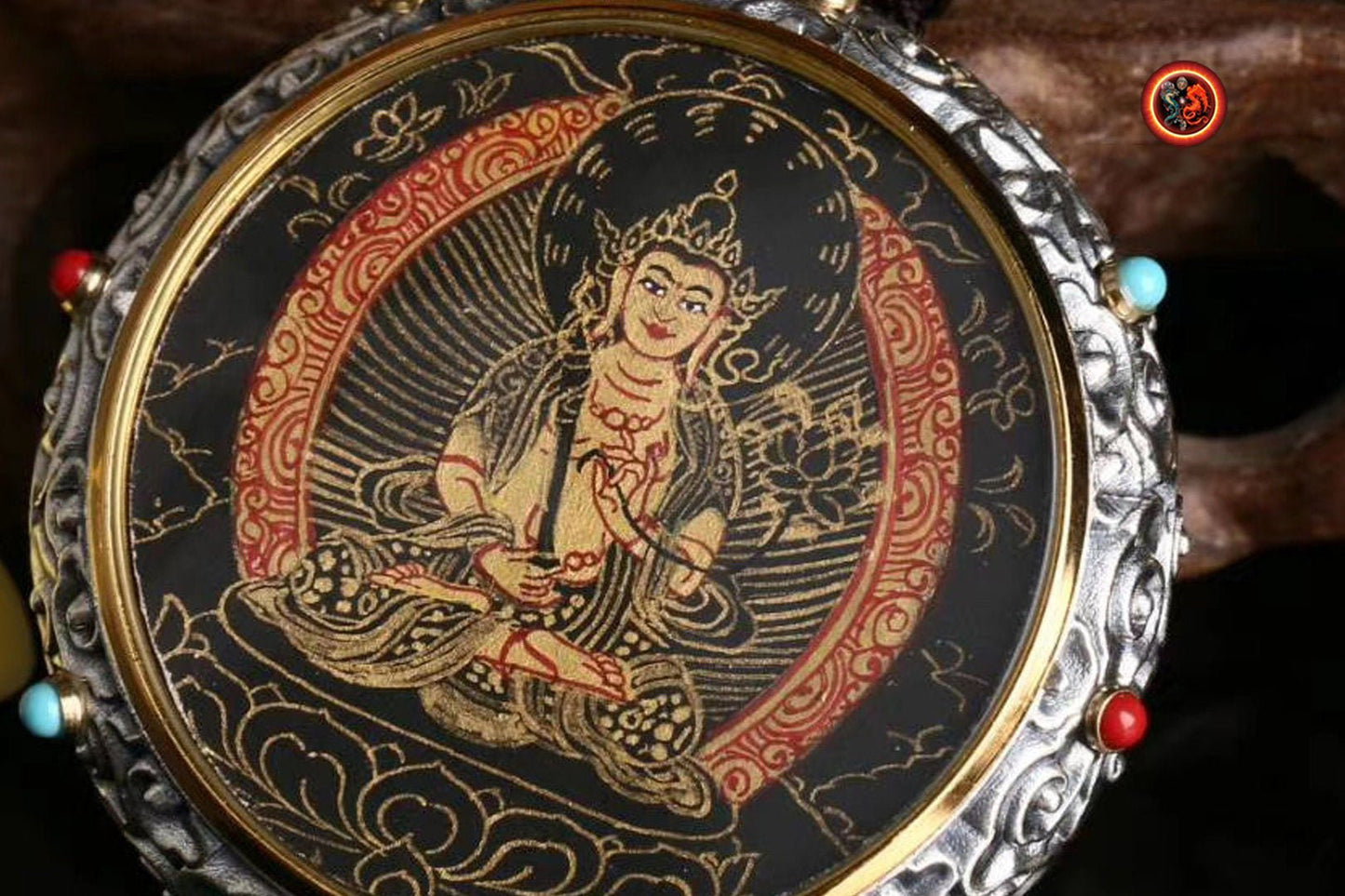 Pendentif bouddha Akashagarbha. Amulette de protection bouddhiste tibétain Tangka. argent massif 925. - obsidian dragon
