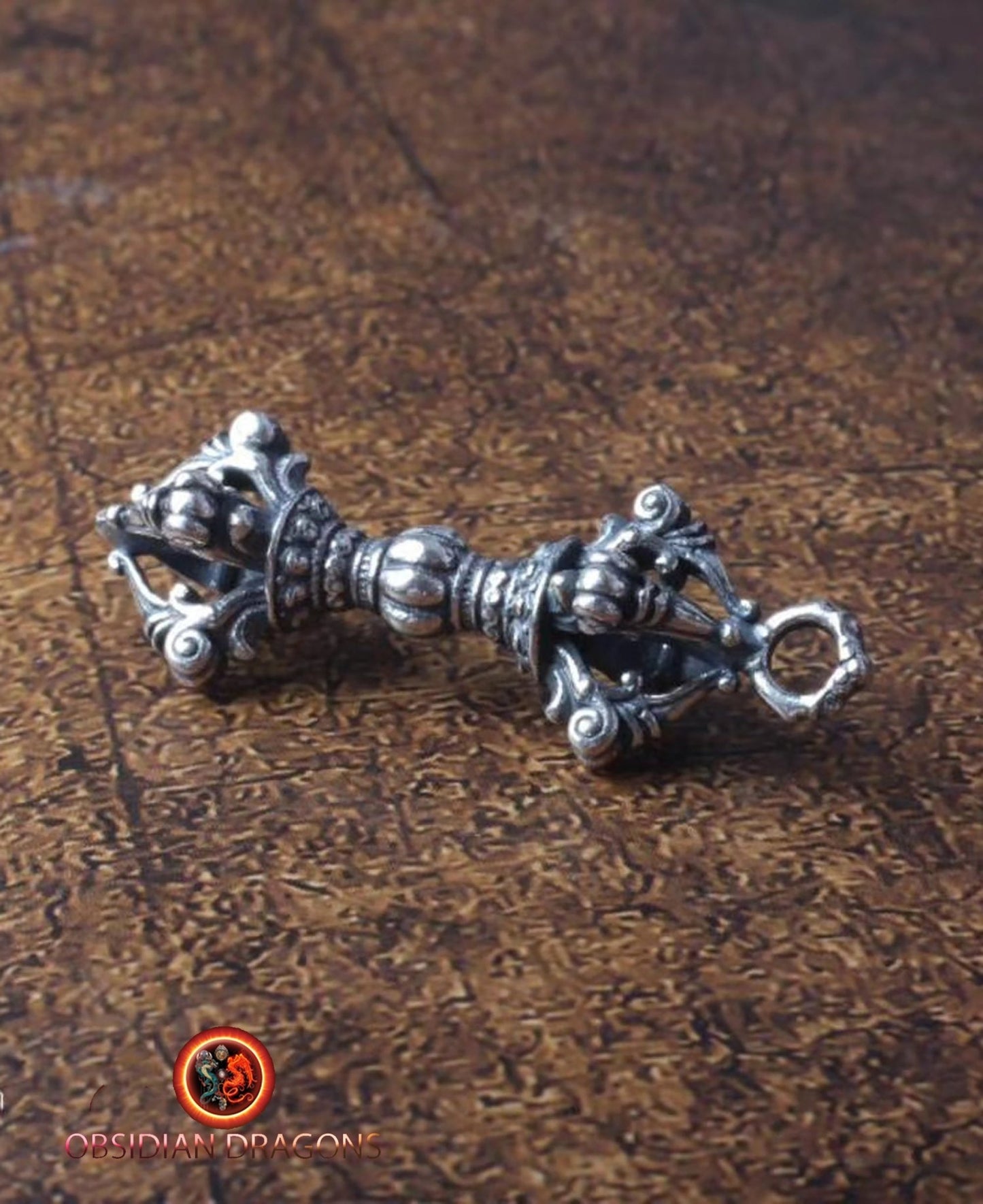 Pendentif de protection bouddhiste tibétain Dorje/ Vajra. bouddhisme vajrayana, argent 925 avec ou sans chaîne en argent 925 - obsidian dragon
