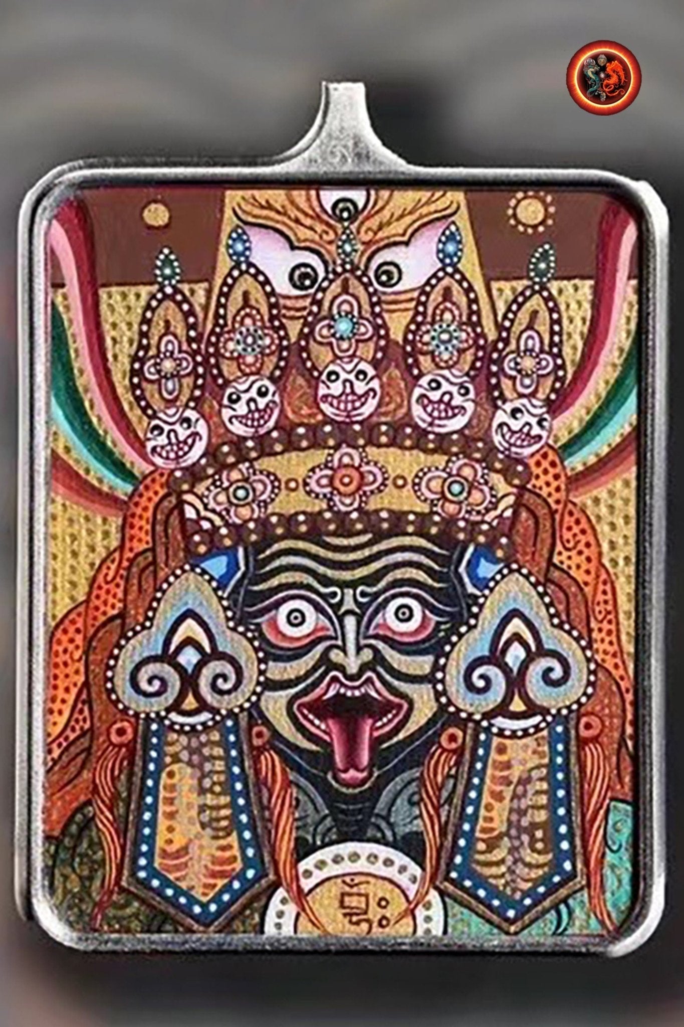 Pendentif, amulette bouddhiste tibétaine, Authentique tangka artisanal et traditionnel. Déesse Zakiram. Richesse et bonne fortune Argent 925 - obsidian dragon