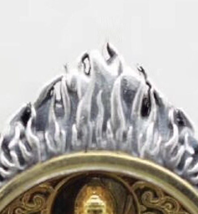 Pendentif bouddha Amitabha. Amulette de protection bouddhiste tibetain. Argent massif 925, plaqué or 18k, agate. Roue de la vie tournante - obsidian dragon