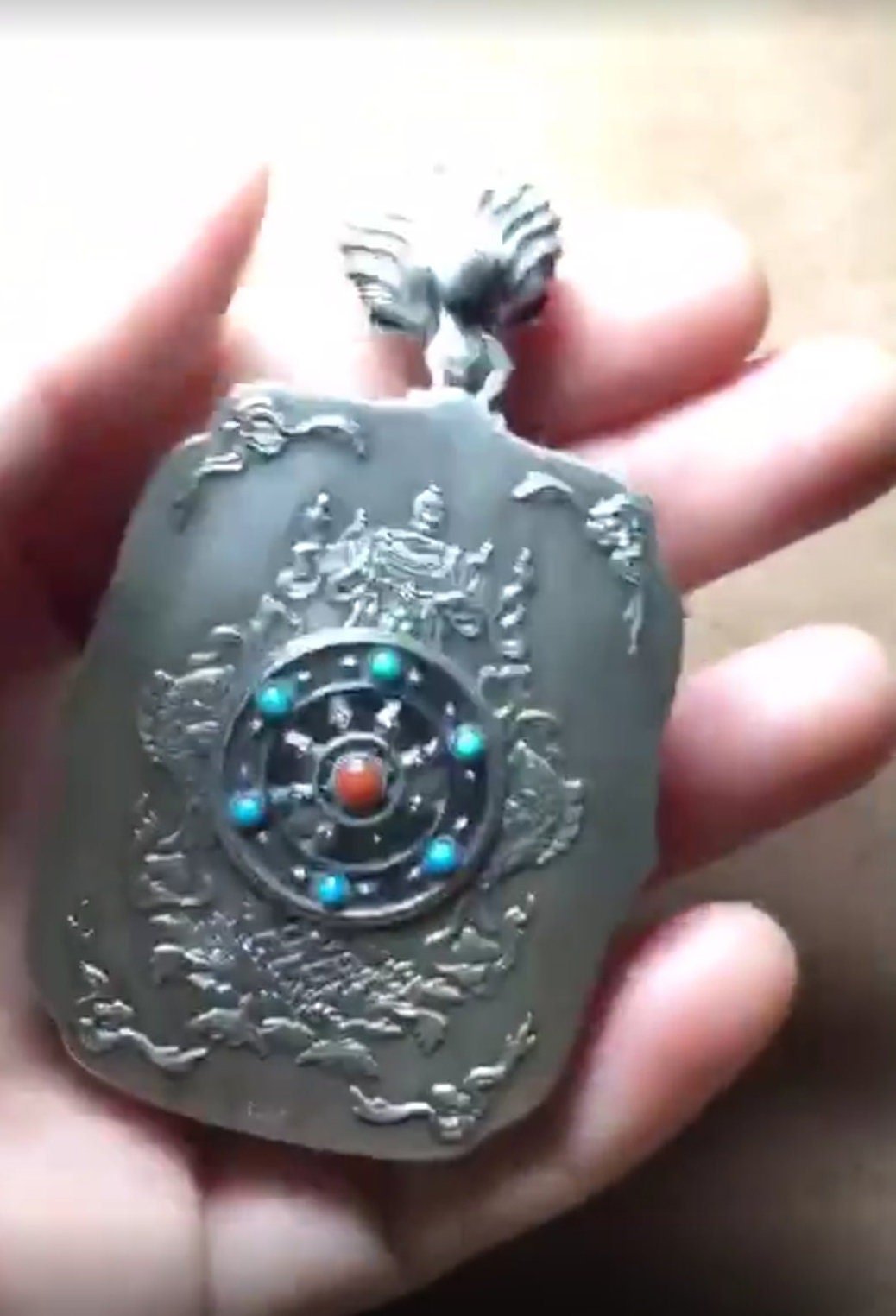 Pendentif Bouddha Samantabhadra. Amulette de protection tibétaine en argent massif 925 - Tangka traditionnel - obsidian dragon