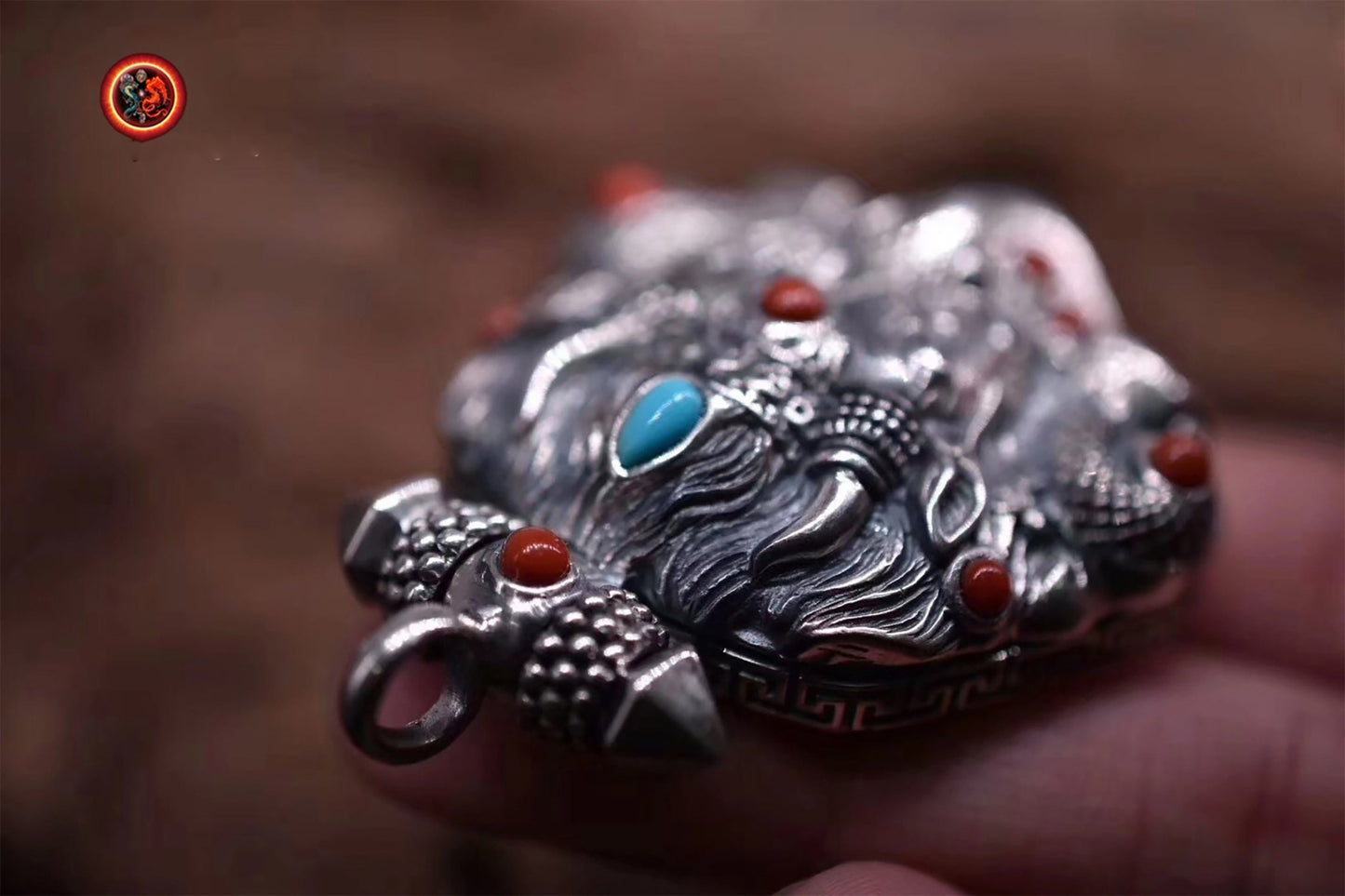Gau, reliquaire, pendentif de protection bouddhiste, Garuda, argent 925, turquoise, agate nan hong, argent brillant ou vieilli. - obsidian dragon