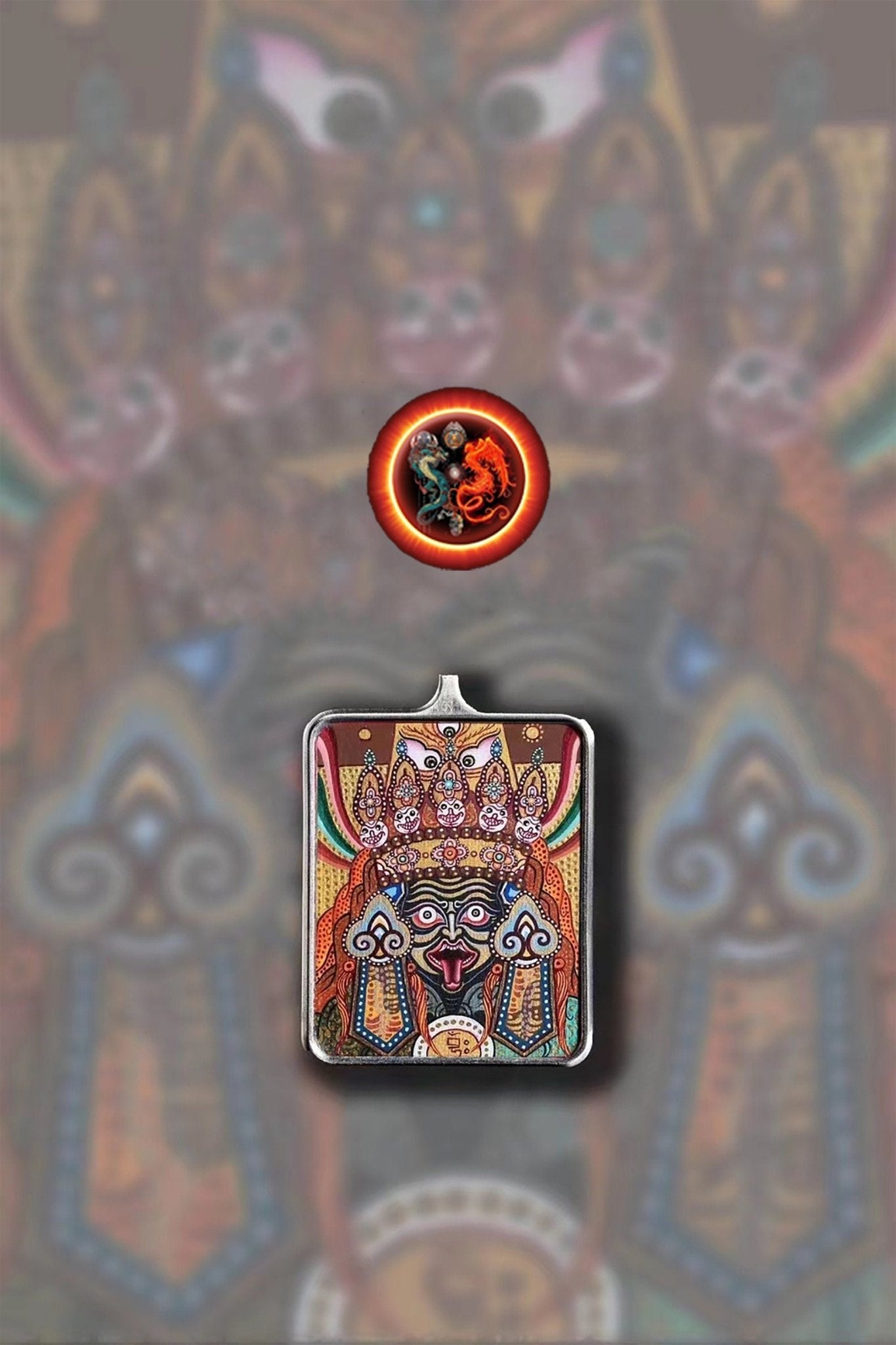 Pendentif, amulette bouddhiste tibétaine, Authentique tangka artisanal et traditionnel. Déesse Zakiram. Richesse et bonne fortune Argent 925 - obsidian dragon
