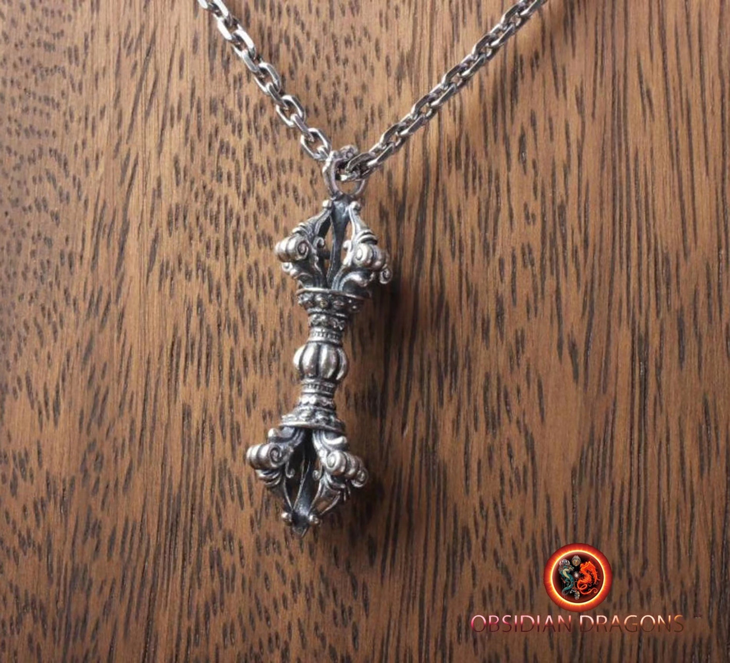 Pendentif de protection bouddhiste tibétain Dorje/ Vajra. bouddhisme vajrayana, argent 925 avec ou sans chaîne en argent 925 - obsidian dragon