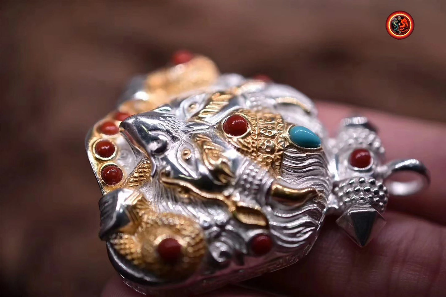 Gau, reliquaire, pendentif de protection bouddhiste, Garuda, argent 925, turquoise, agate nan hong, argent brillant ou vieilli. - obsidian dragon