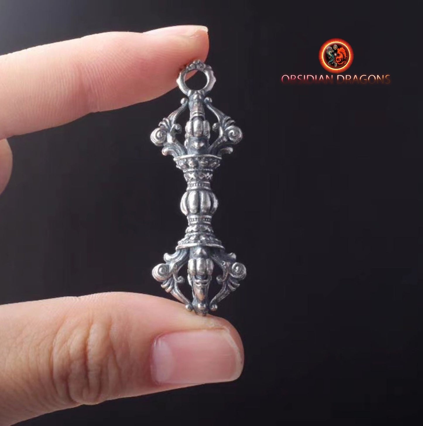 Pendentif de protection bouddhiste tibétain Dorje/ Vajra. bouddhisme vajrayana, argent 925 avec ou sans chaîne en argent 925 - obsidian dragon
