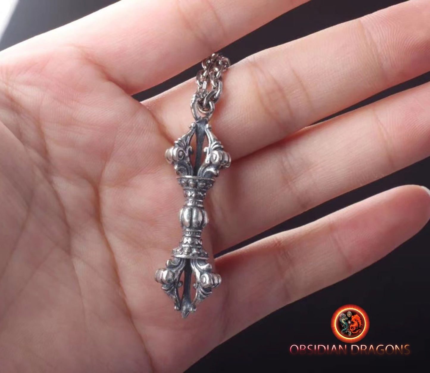 Pendentif de protection bouddhiste tibétain Dorje/ Vajra. bouddhisme vajrayana, argent 925 avec ou sans chaîne en argent 925 - obsidian dragon