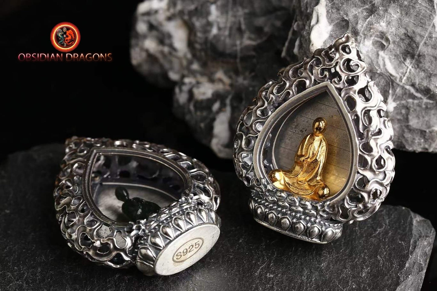 Pendentif Bouddha- Jade ou or- Argent 925 | obsidian dragons