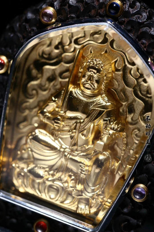 Pendentif bouddha Acala. Amulette de protection tibetaine. - obsidian dragon