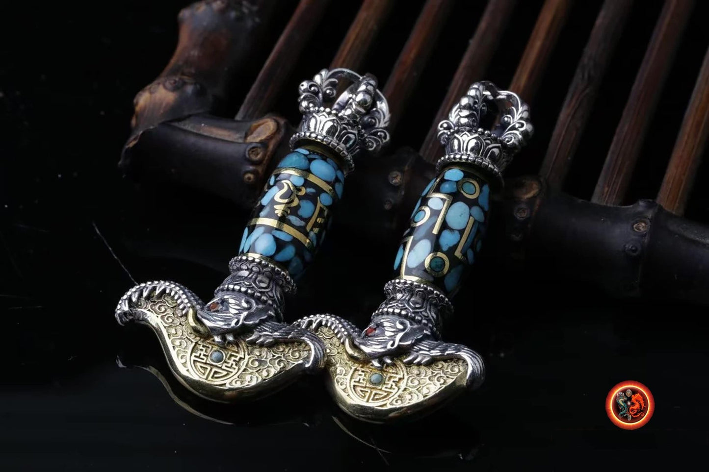Kartika, Pendentif Bouddhiste Tibétain - Symbole Tantrique en Argent 925 et Cuivre