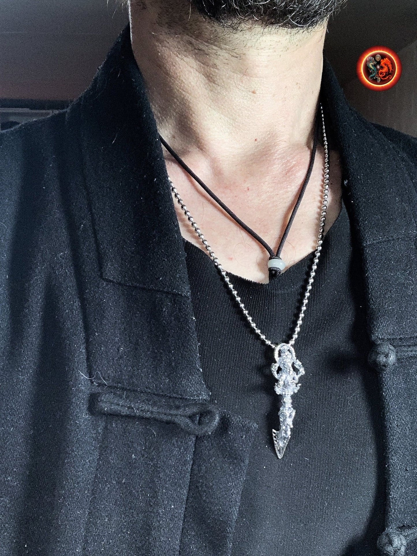 Phurba, Pendentif traditionnel. Ganesh trônant sur une Phurba. protection bouddhiste Tantrique Vajrayana. Argent 925 - obsidian dragon