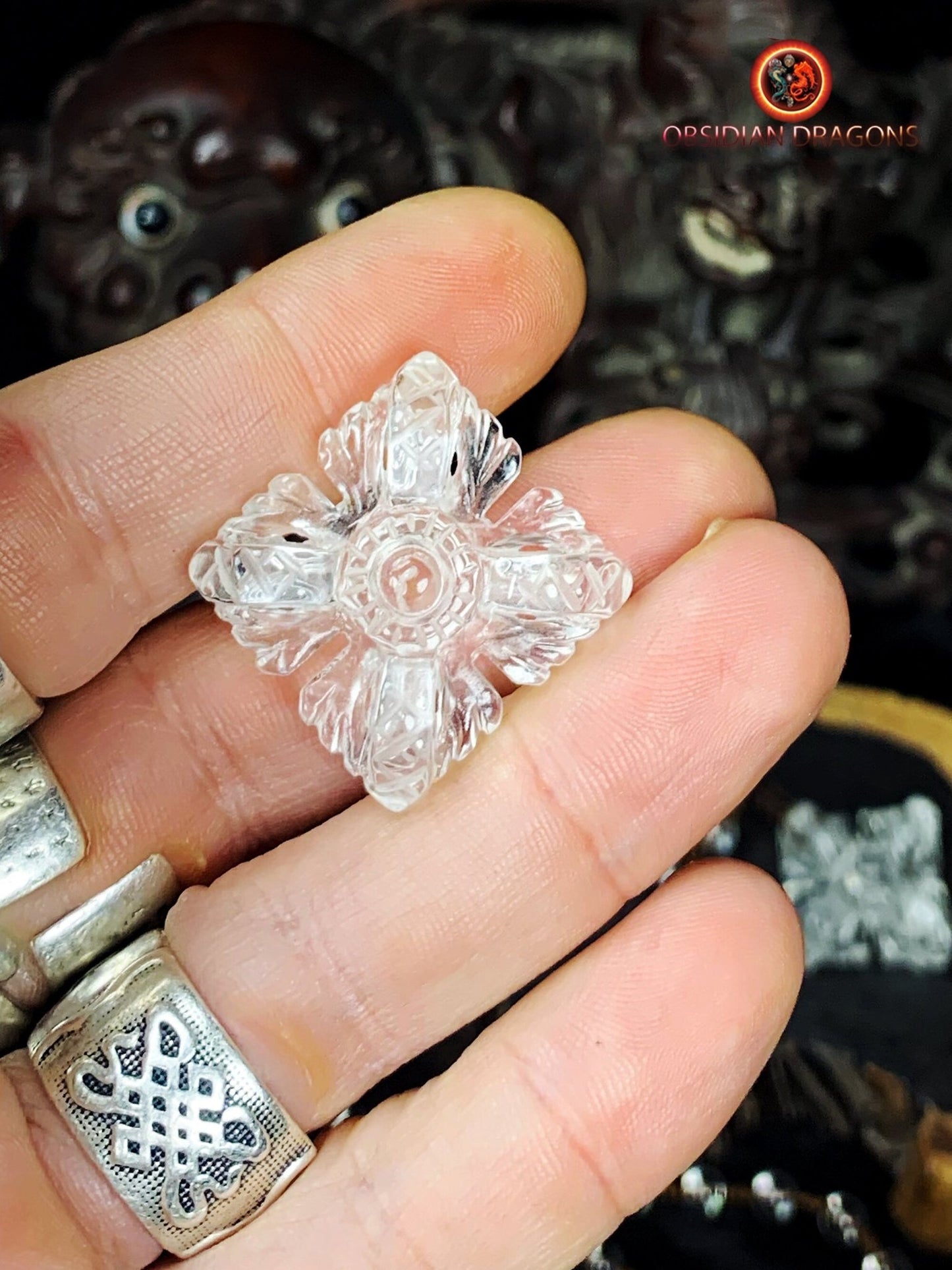 Pendentif dorje- Vajra- cristal de roche naturel