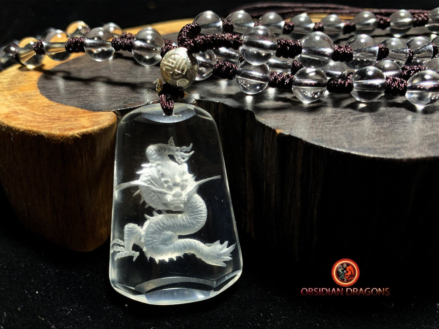 Pendentifs dragon et phénix en cristal- Harmonie du Yin et du Yang