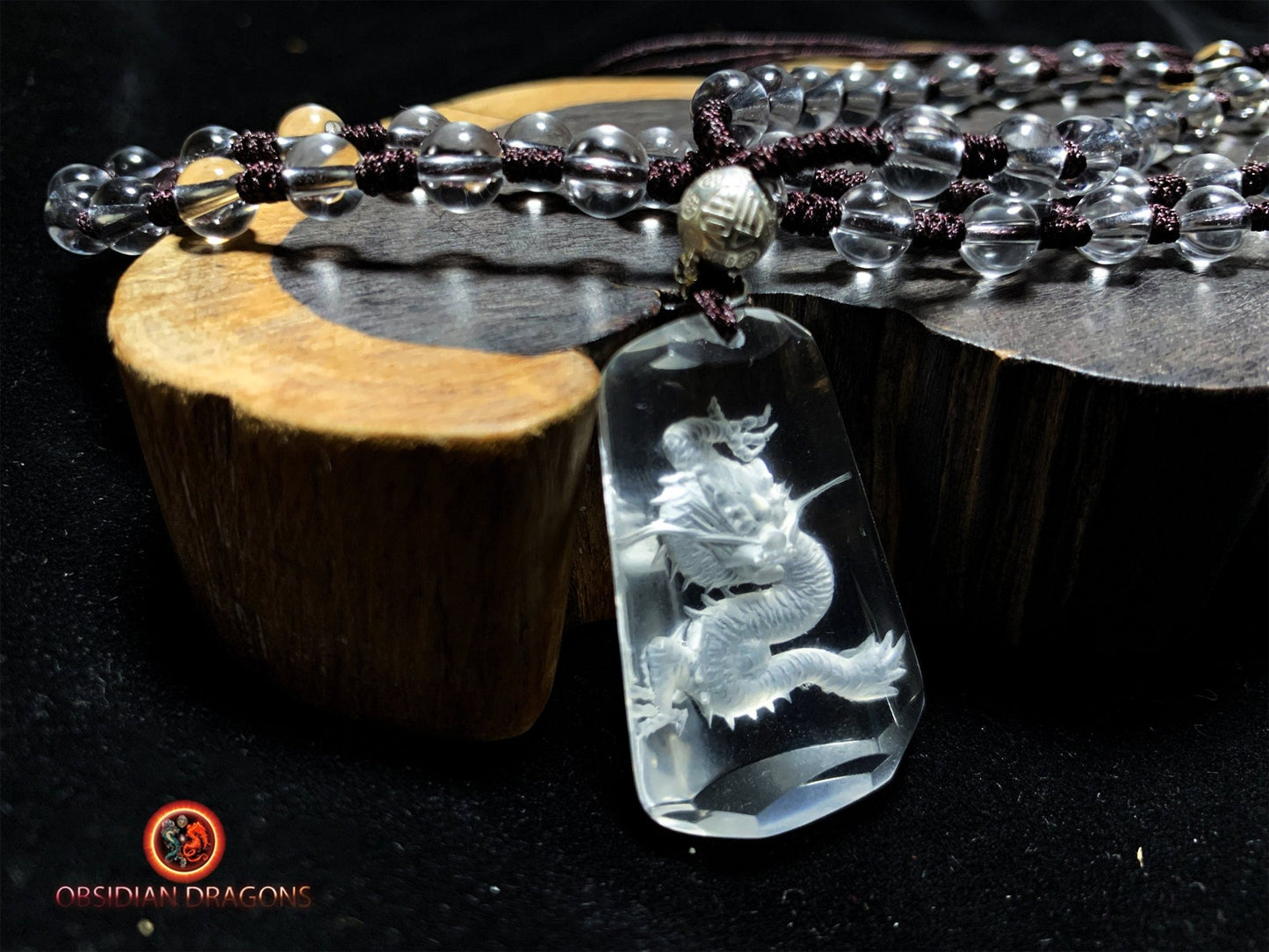 Pendentifs dragon et phénix en cristal- Harmonie du Yin et du Yang