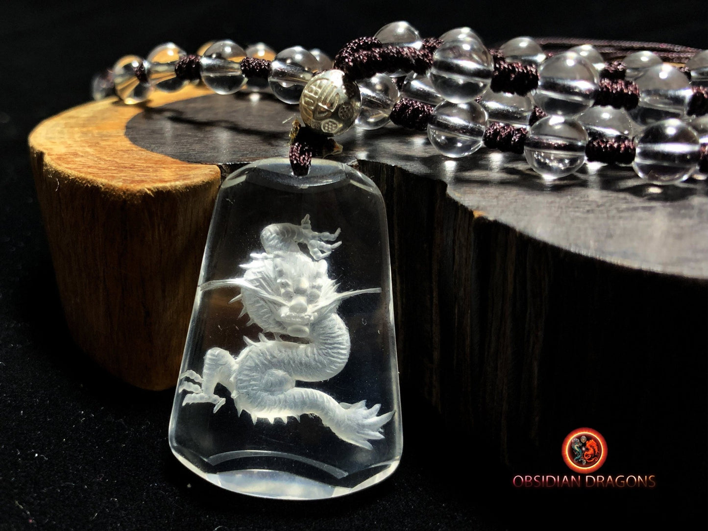 Pendentifs dragon et phénix en cristal- Harmonie du Yin et du Yang