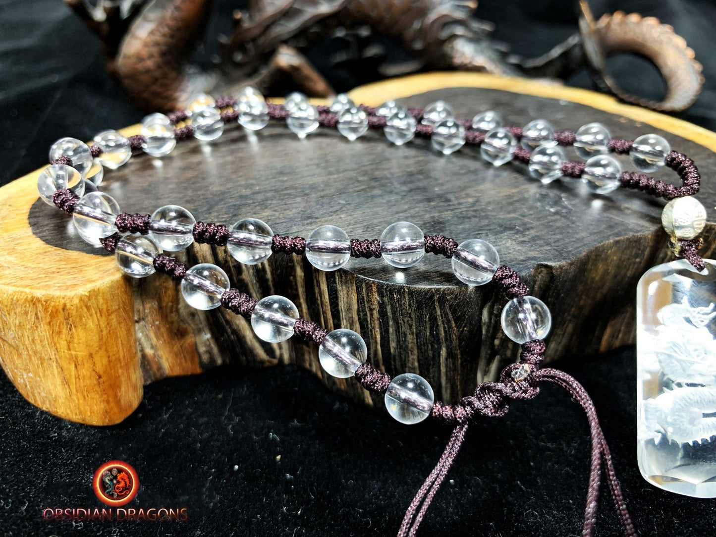 Pendentifs dragon et phénix en cristal- Harmonie du Yin et du Yang