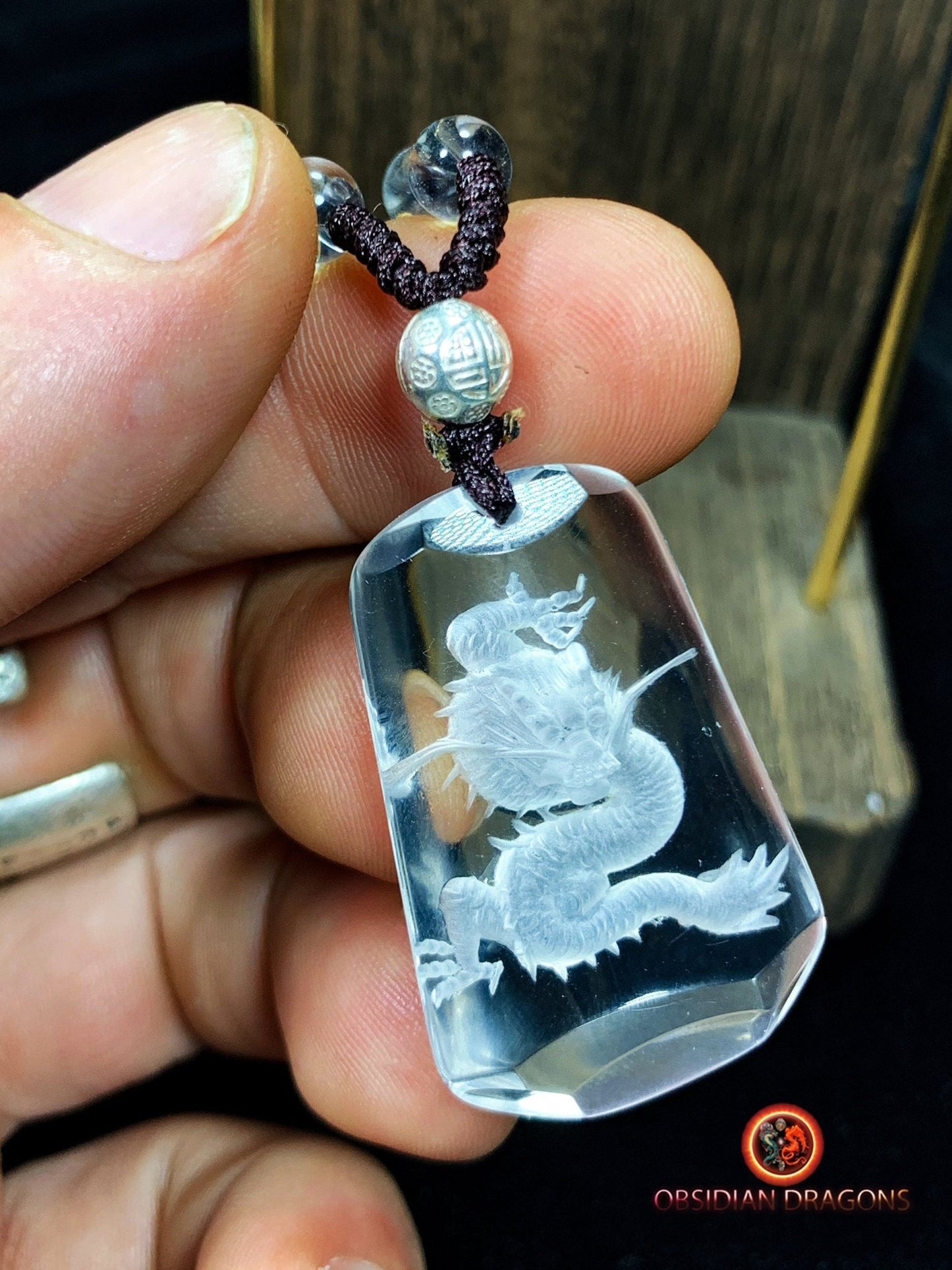 Pendentifs dragon et phénix en cristal- Harmonie du Yin et du Yang