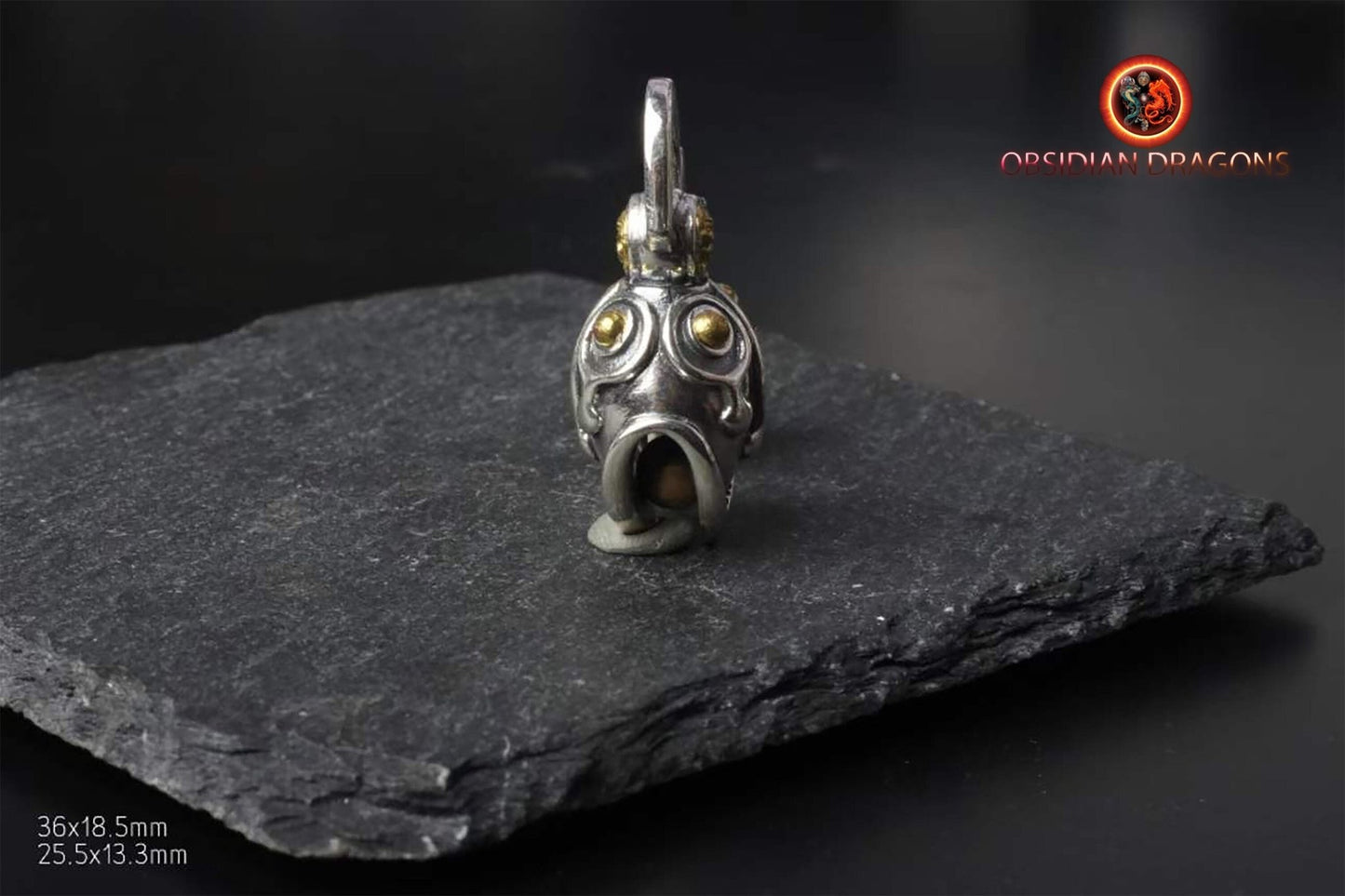 pendentif protection feng shui, Taoïste, grelot "chasse fantôme" agent 925 et bille en cuivre. traditionnel. Deux tailles disponibles. - obsidian dragon