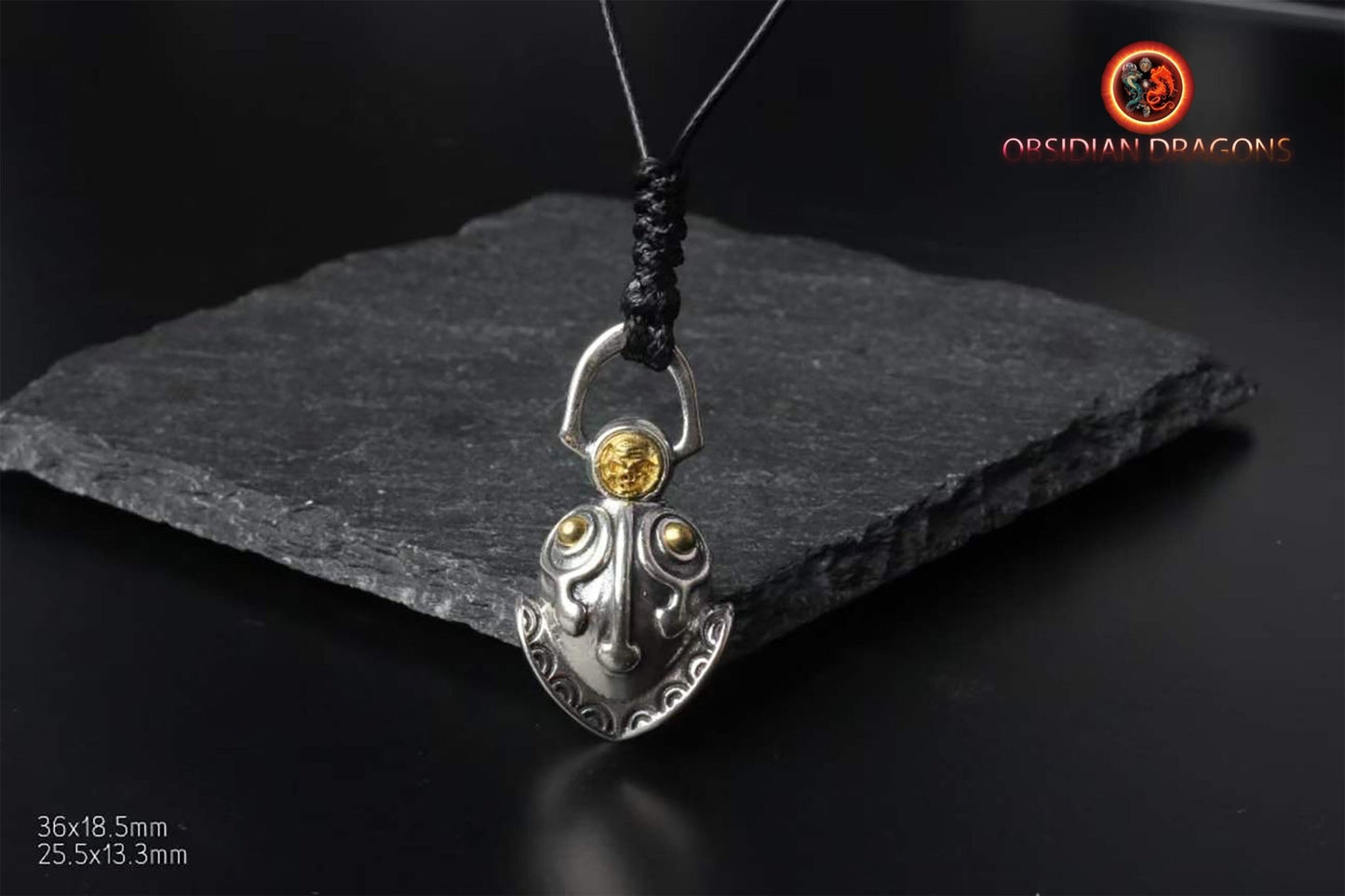 pendentif protection feng shui, Taoïste, grelot "chasse fantôme" agent 925 et bille en cuivre. traditionnel. Deux tailles disponibles. - obsidian dragon