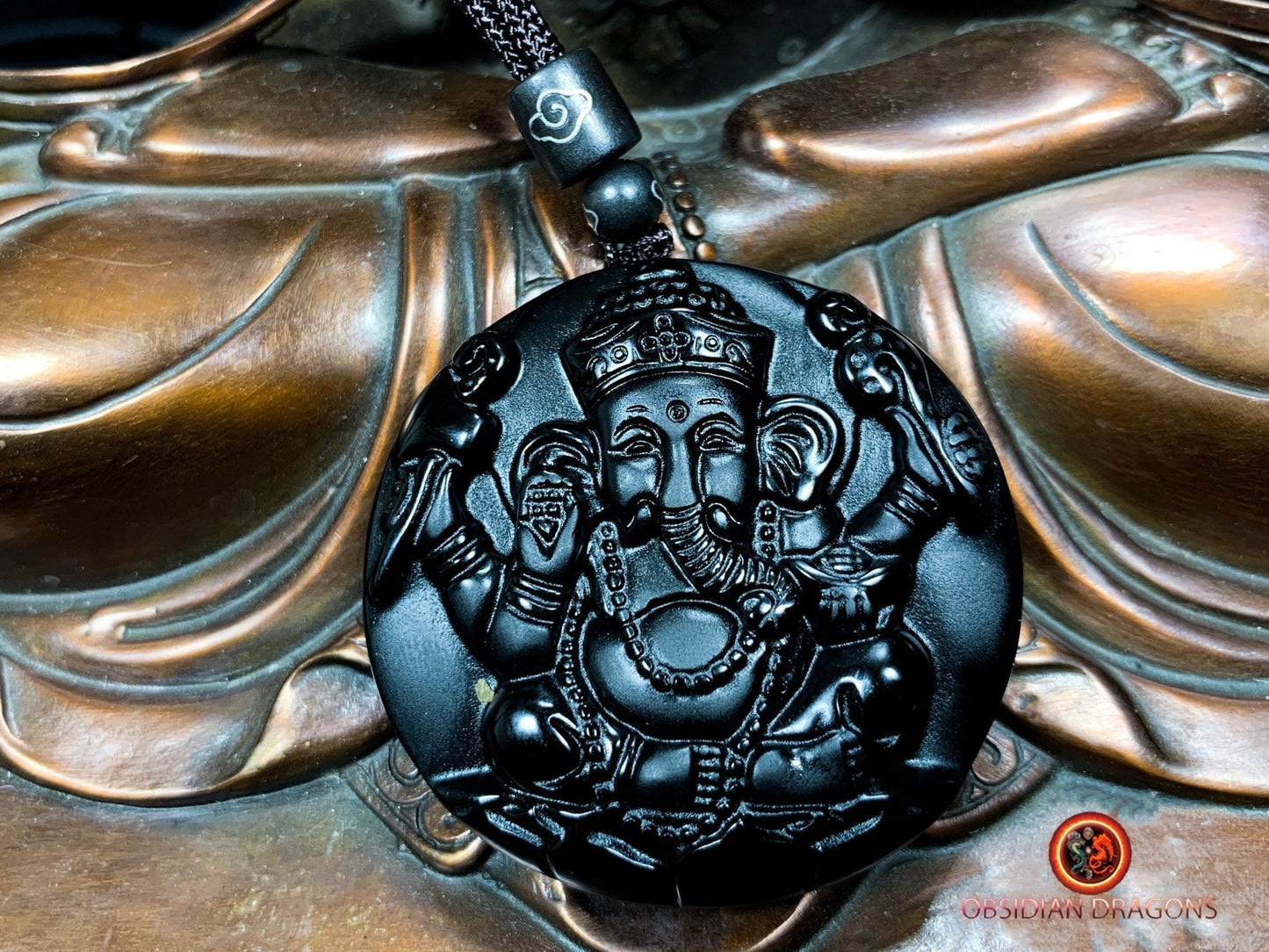 Pendentif Ganesh en obsidienne naturelle