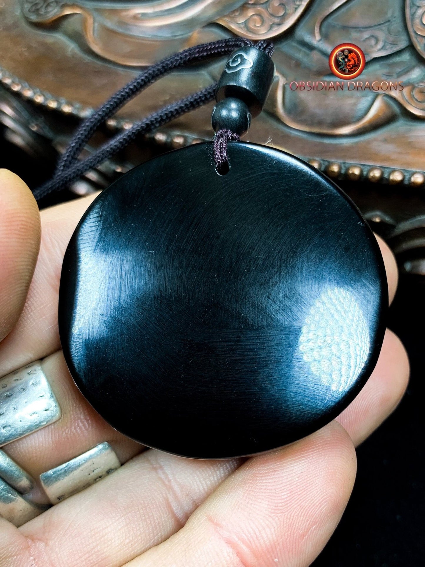 Pendentif Ganesh en obsidienne naturelle