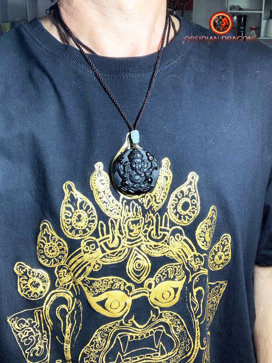 Pendentif Ganesh Obsidienne Noire : Expertise et Qualité, Cordon Réglable