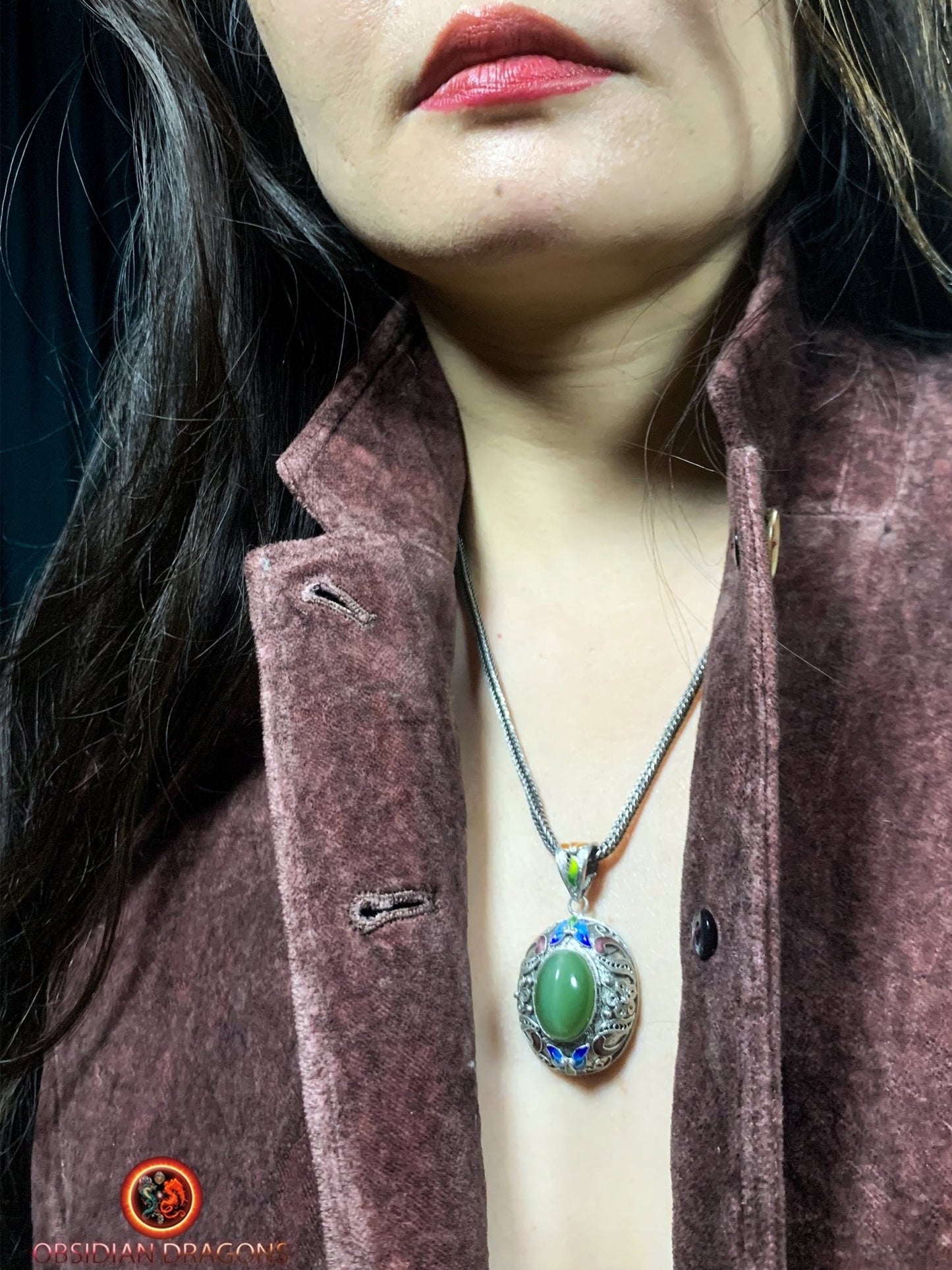 Pendentif en Jade oeil de chat et argent- Dynastie Qing | obsidian dragons