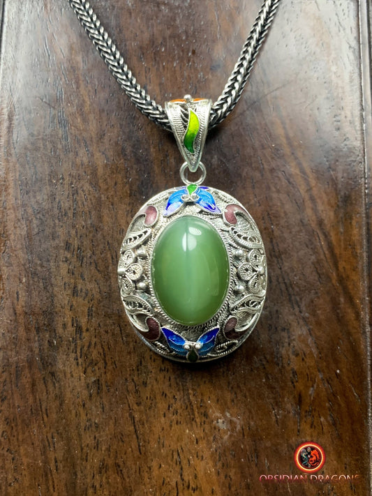 Pendentif en Jade oeil de chat et argent- Dynastie Qing | obsidian dragons