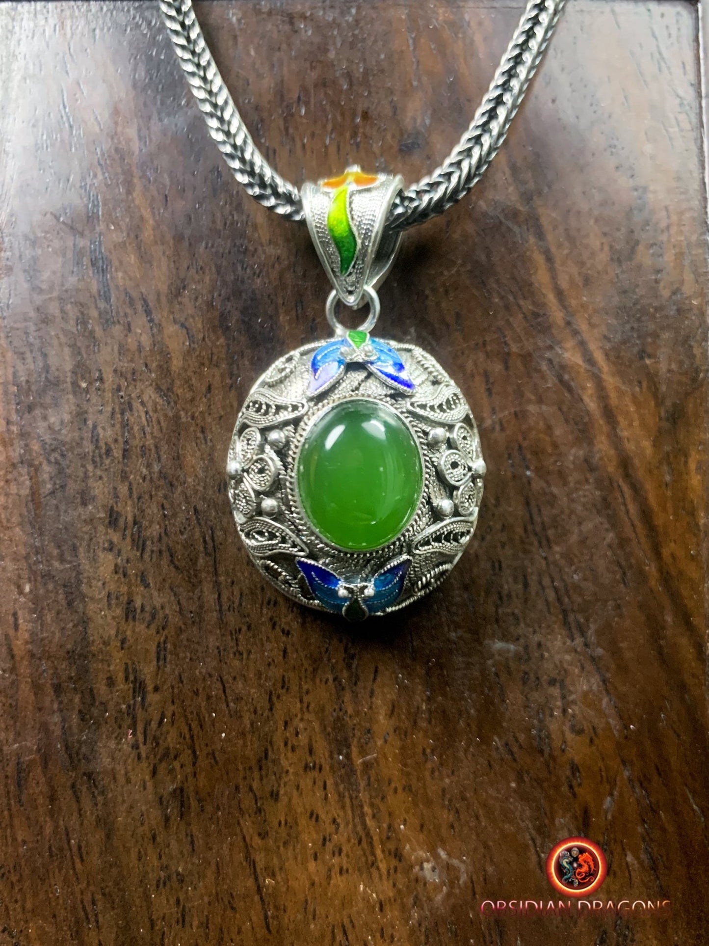 Pendentif Jade- Argent filigrané- Dynastie Qing | obsidian dragons