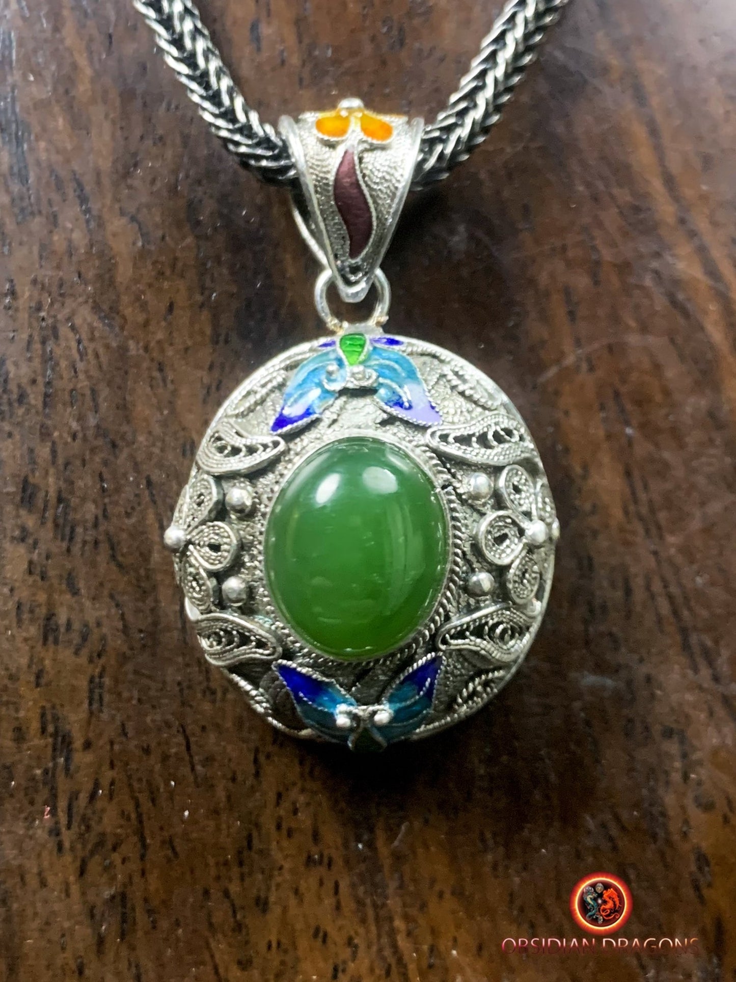 Pendentif en Jade- Argent filigrané- Qing Dynastie | obsidian dragons