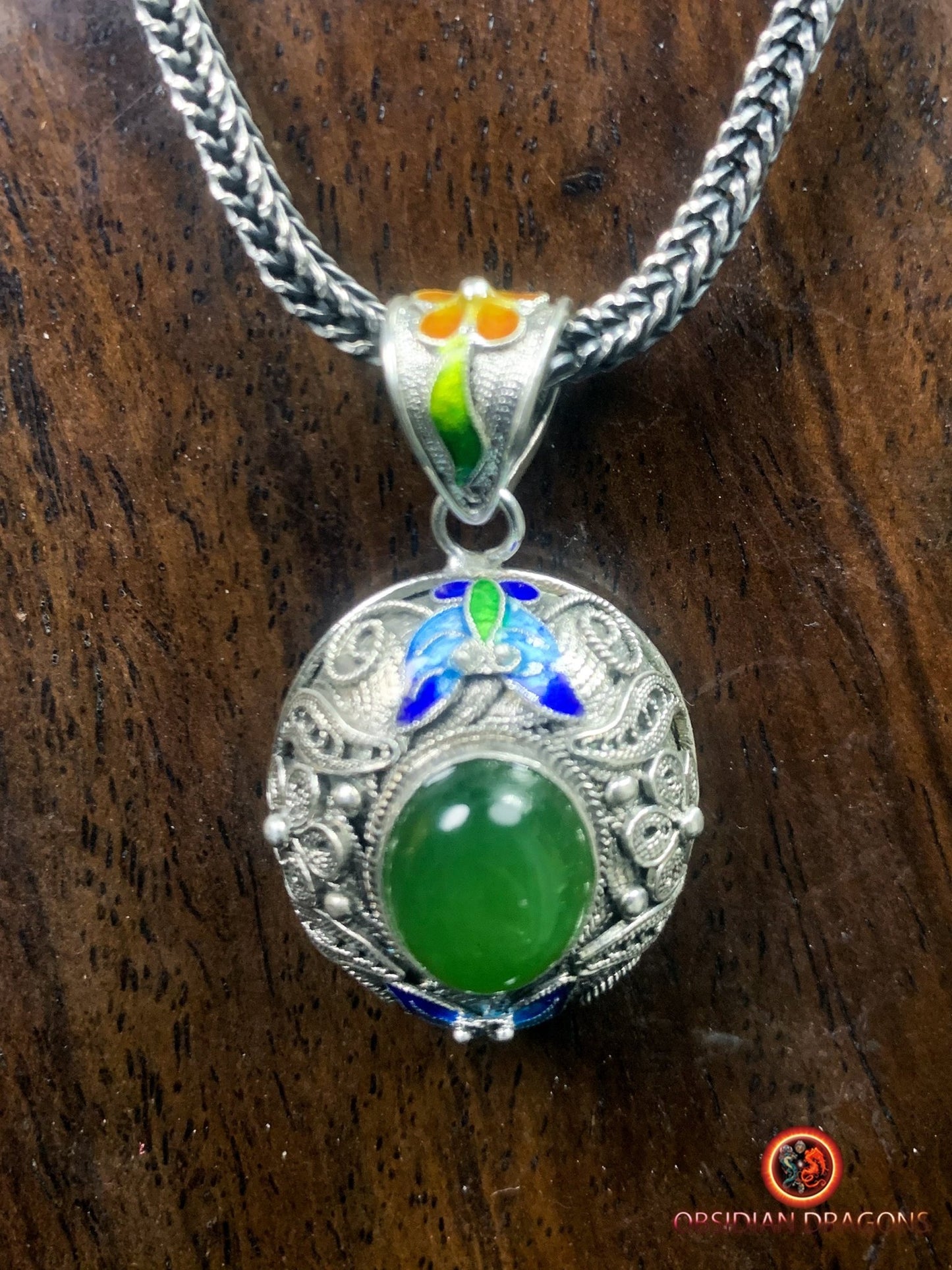 Pendentif Jade- Argent filigrané- Dynastie Qing | obsidian dragons