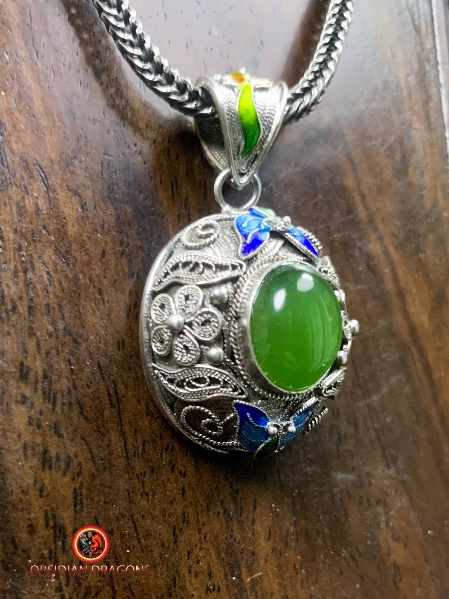 Pendentif Jade- Argent filigrané- Dynastie Qing | obsidian dragons