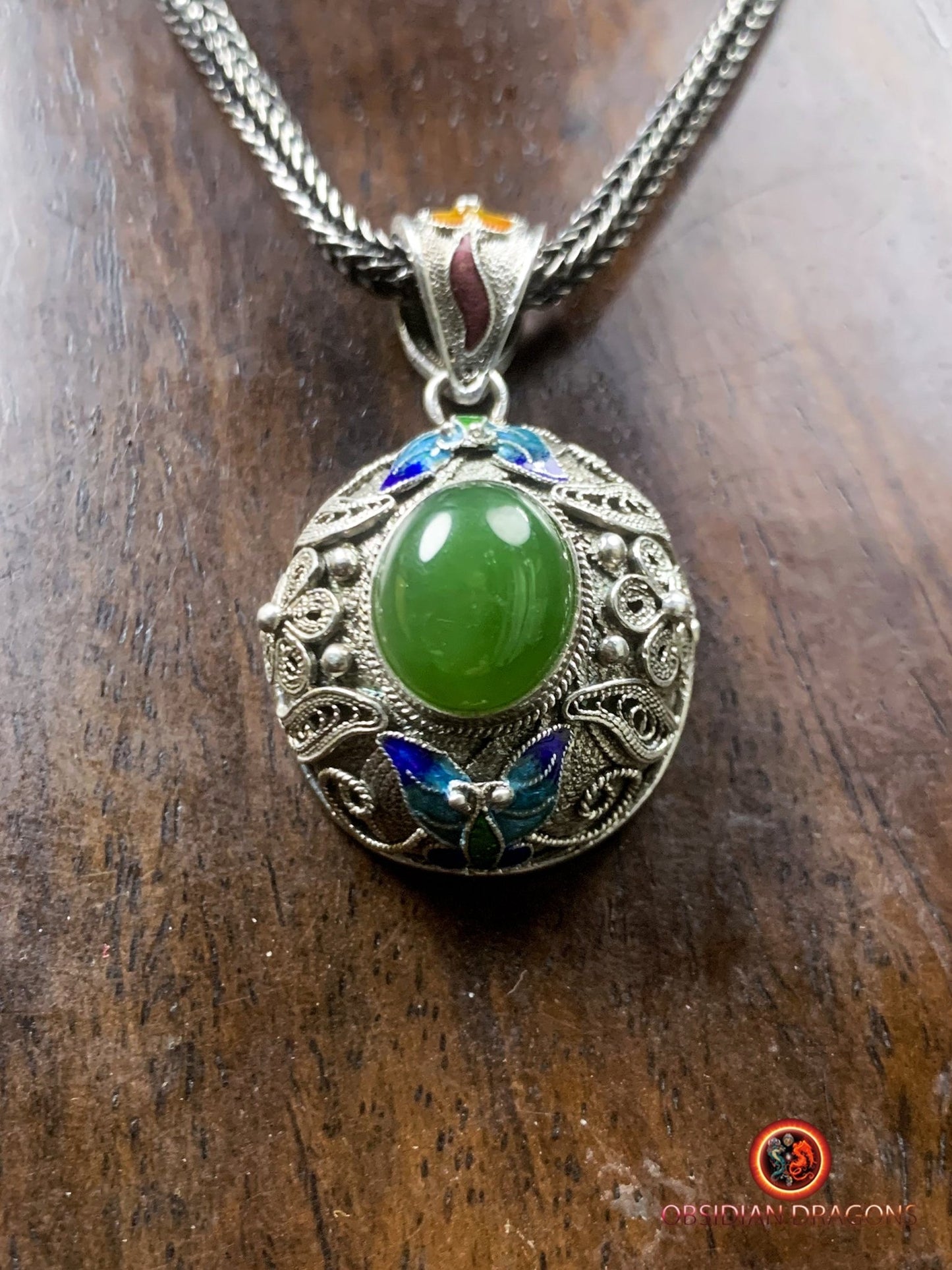 Pendentif en Jade- Argent filigrané- Qing Dynastie | obsidian dragons