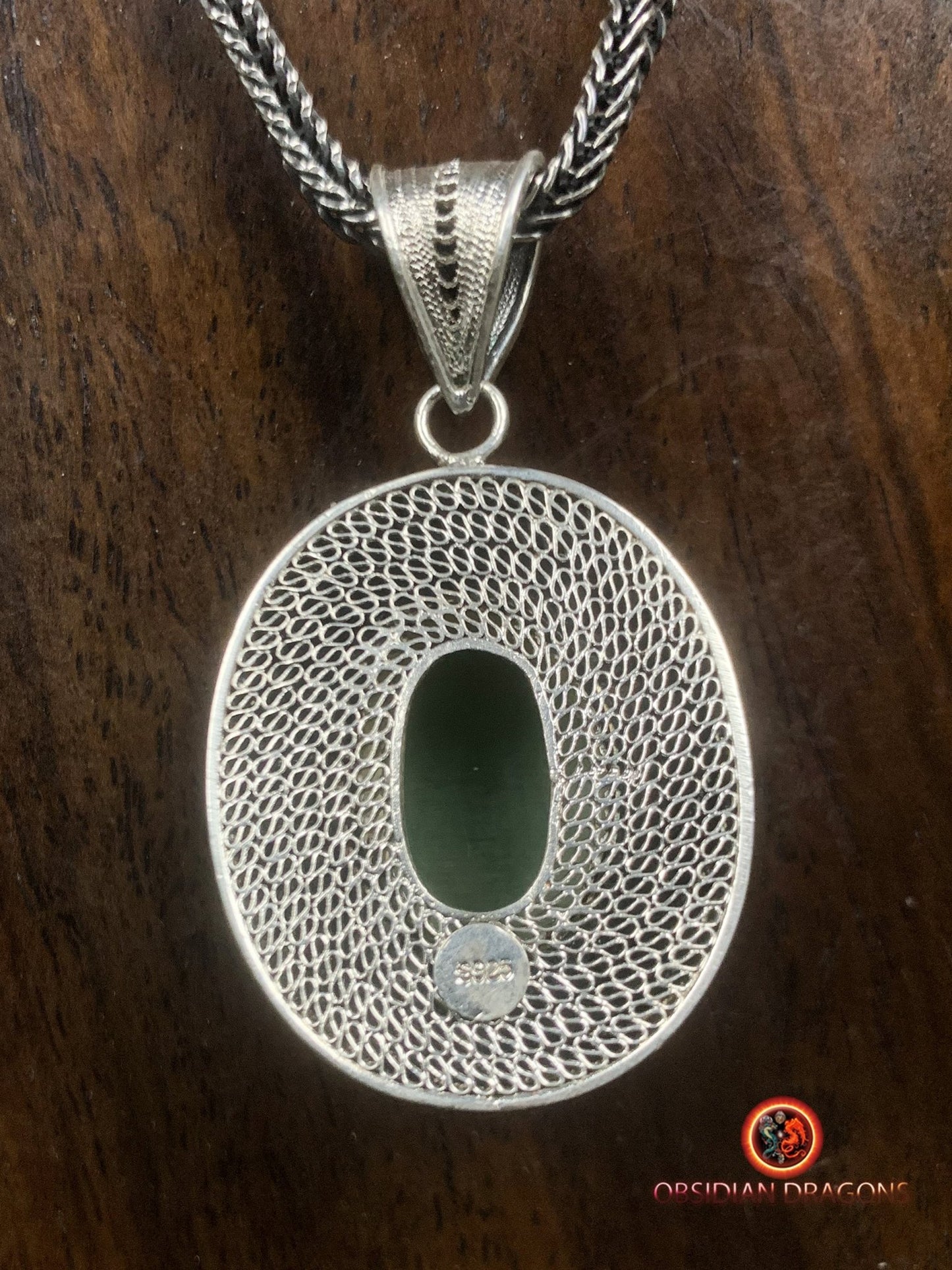 Pendentif en Jade effet oeil de chat- Argent- Dynastie Qing | obsidian dragons