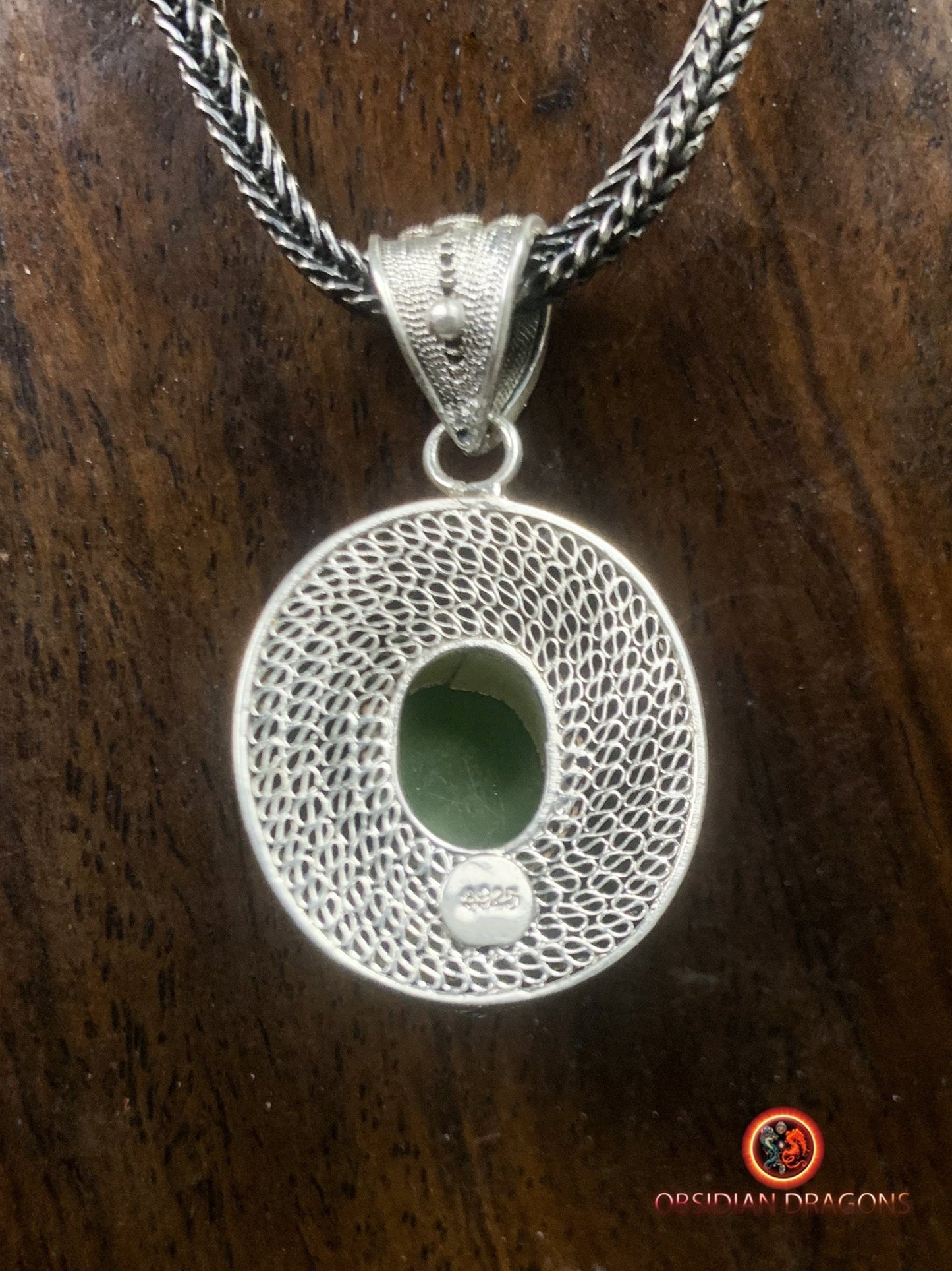 Pendentif Jade- Argent filigrané- Dynastie Qing | obsidian dragons