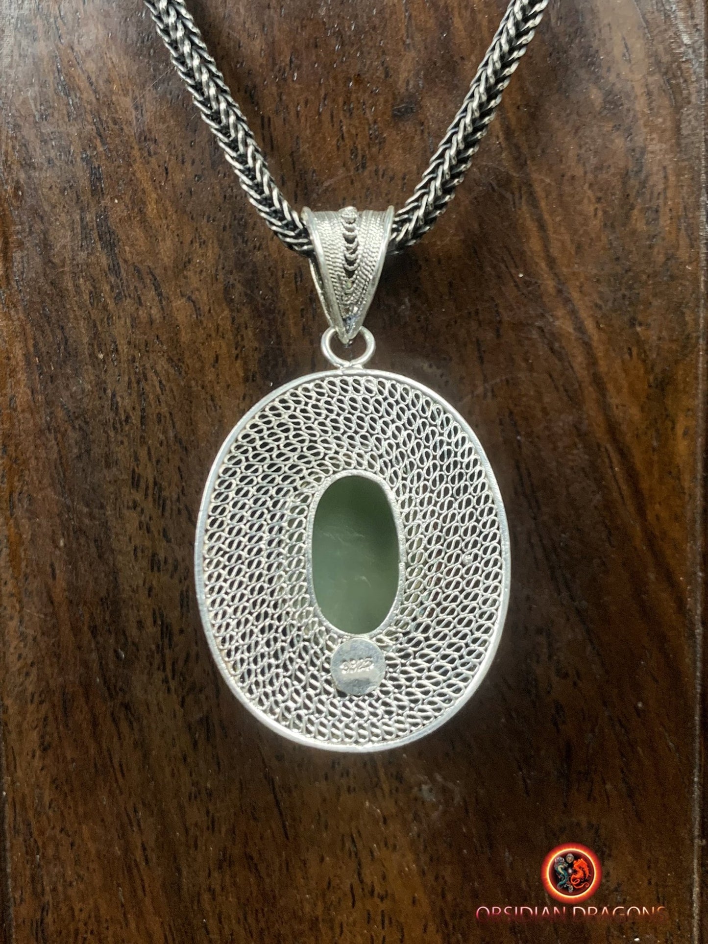 Pendentif en Jade oeil de chat et argent- Dynastie Qing | obsidian dragons