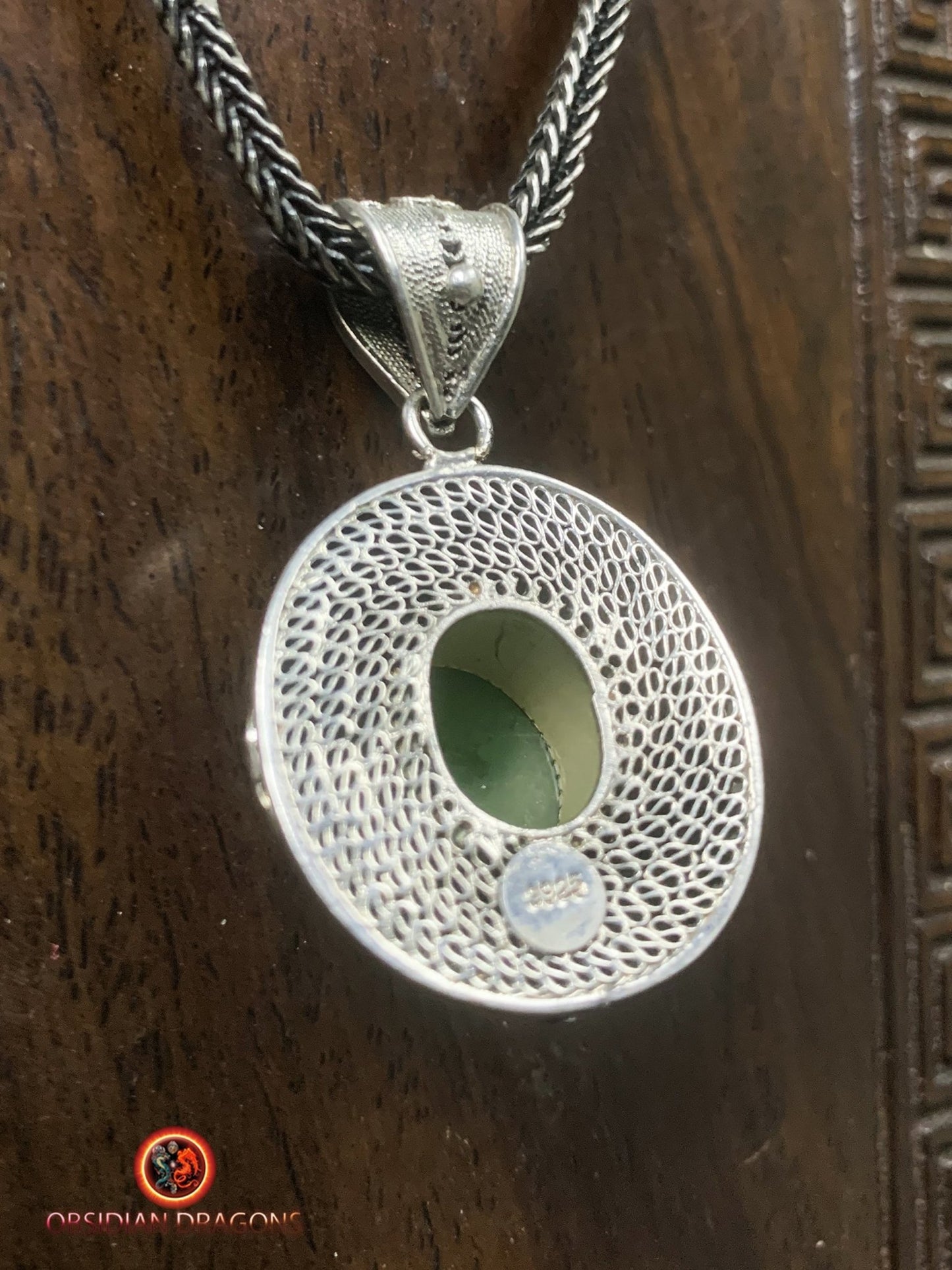 Pendentif en Jade- Argent filigrané- Qing Dynastie | obsidian dragons